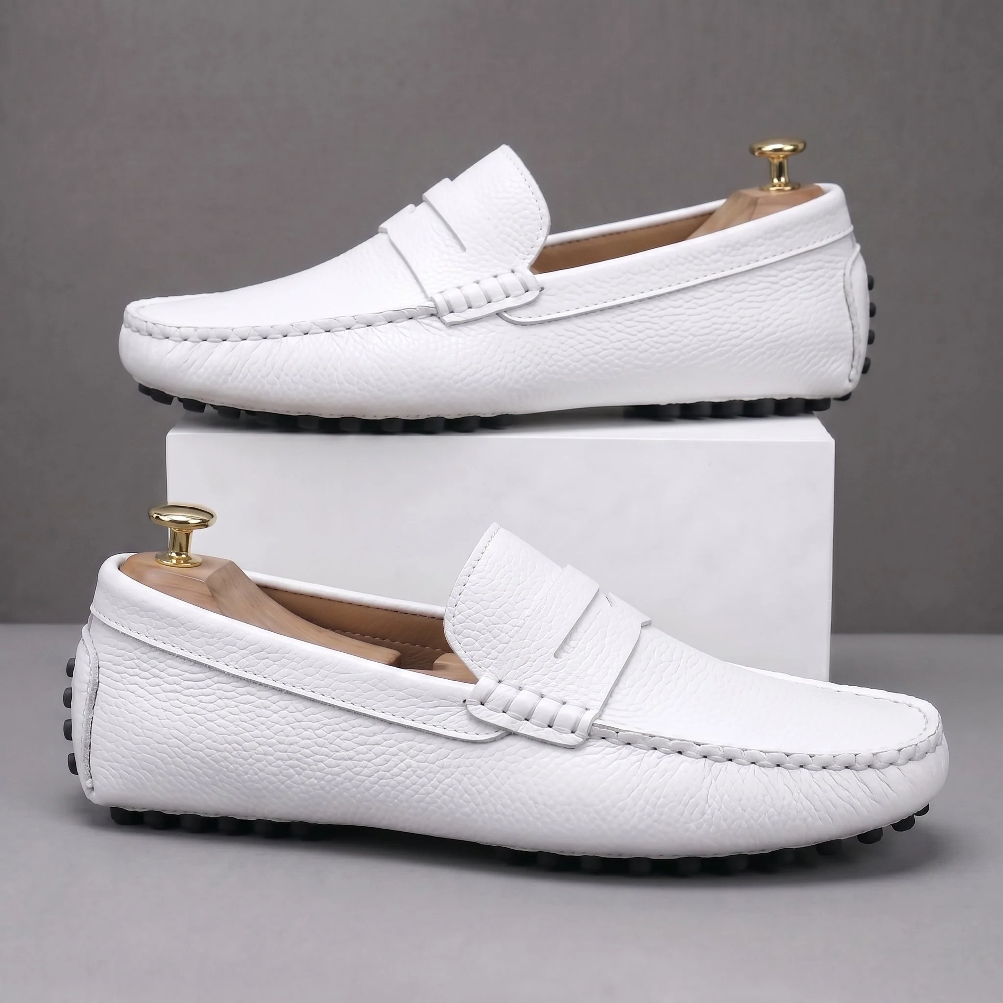 ALVERO : Mocassin Cuir Blanc – Homme - Image 3