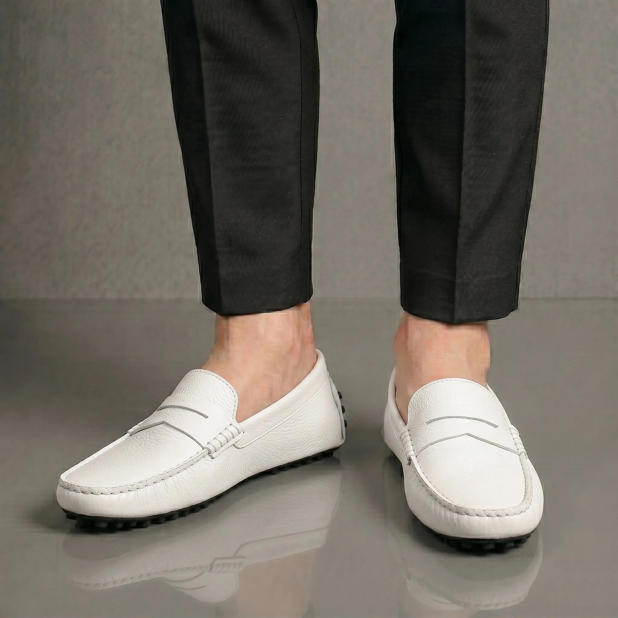 ALVERO : Mocassin Cuir Blanc – Homme - Image 4