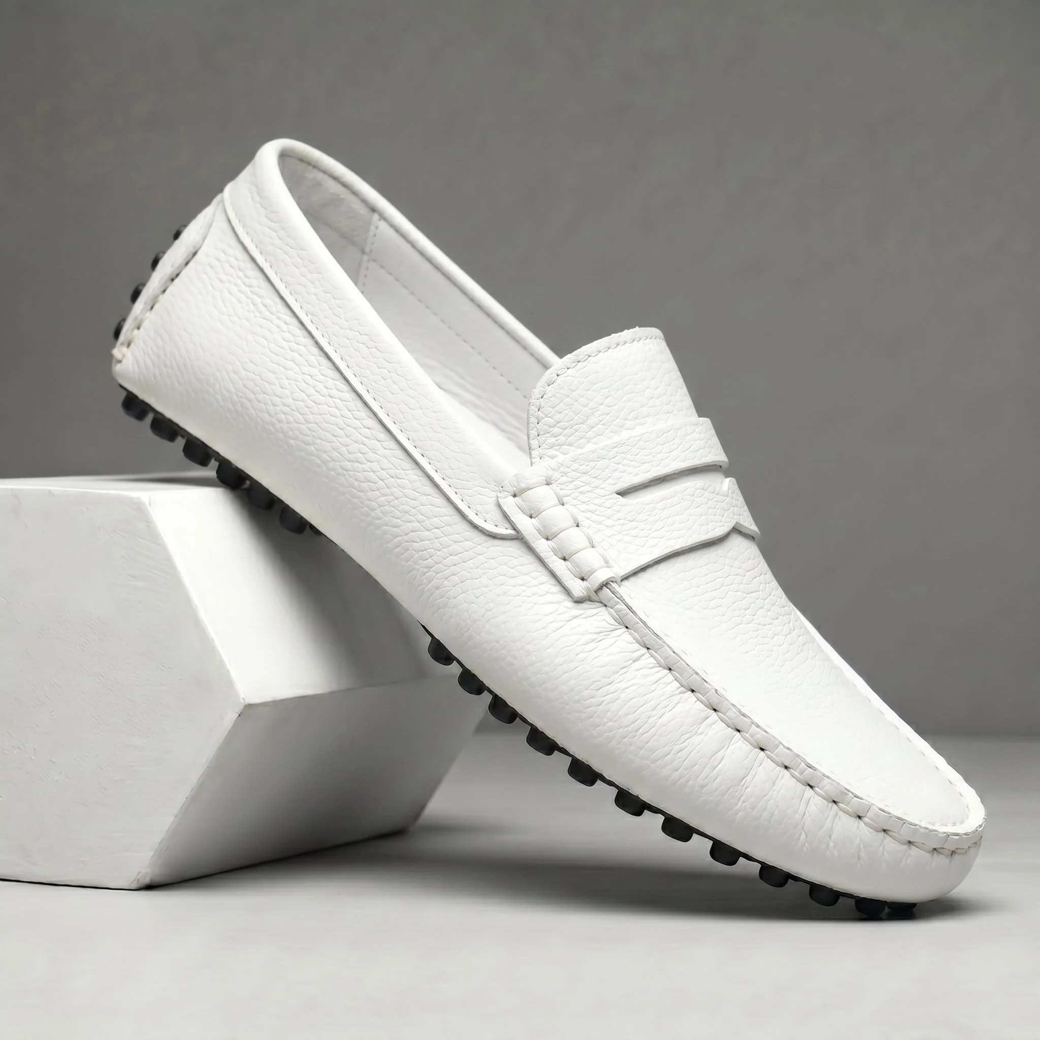 ALVERO : Mocassin Cuir Blanc – Homme - Image 5