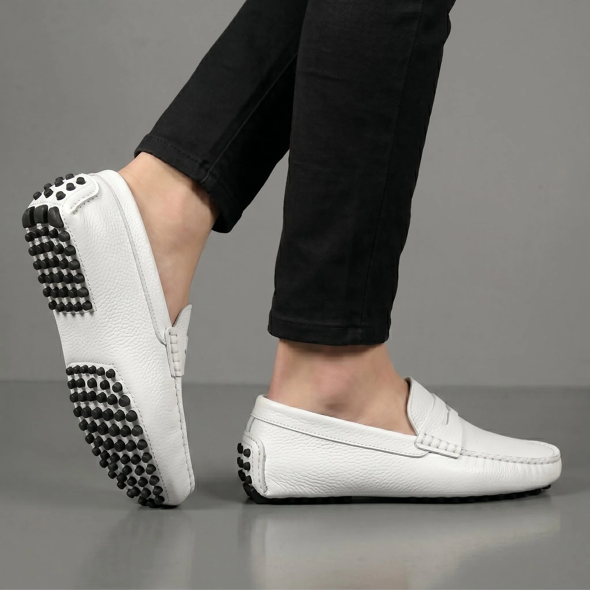 ALVERO : Mocassin Cuir Blanc – Homme - Image 6