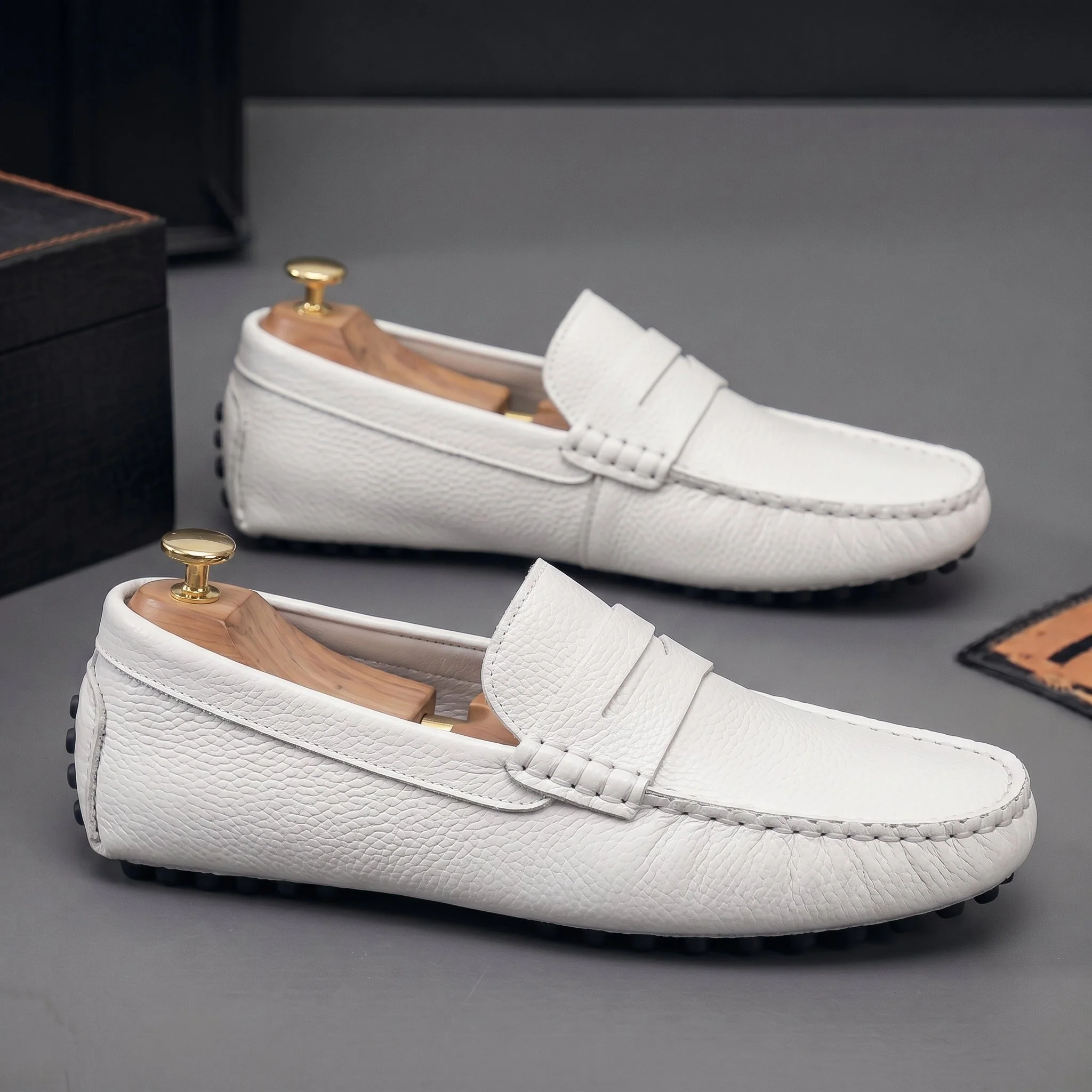 ALVERO : Mocassin Cuir Blanc – Homme - Image 7