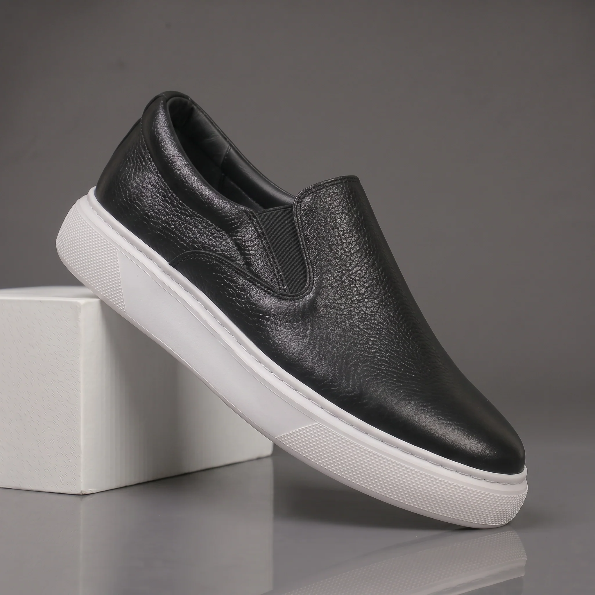Chaussure Noir en Cuir Grainé Tres Confortable - Image 3