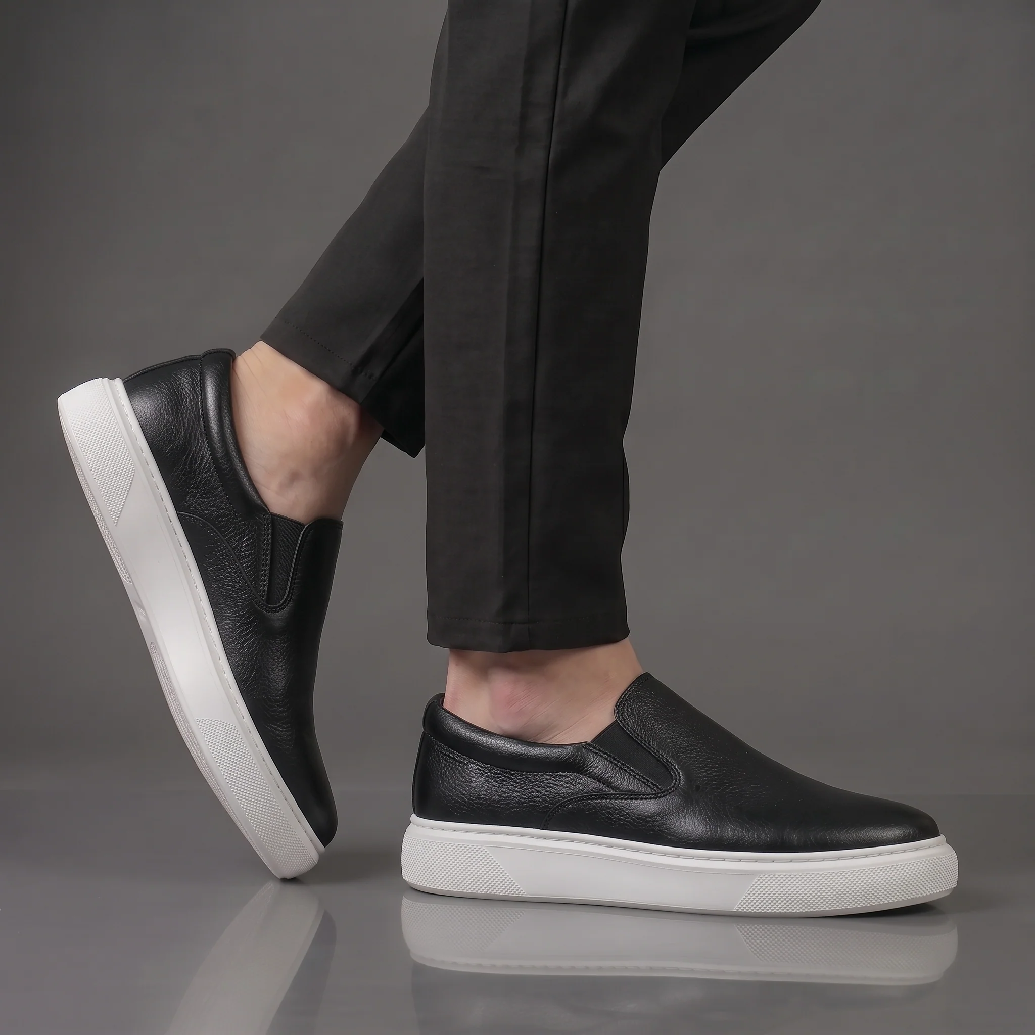 Chaussure Noir en Cuir Grainé Tres Confortable - Image 5