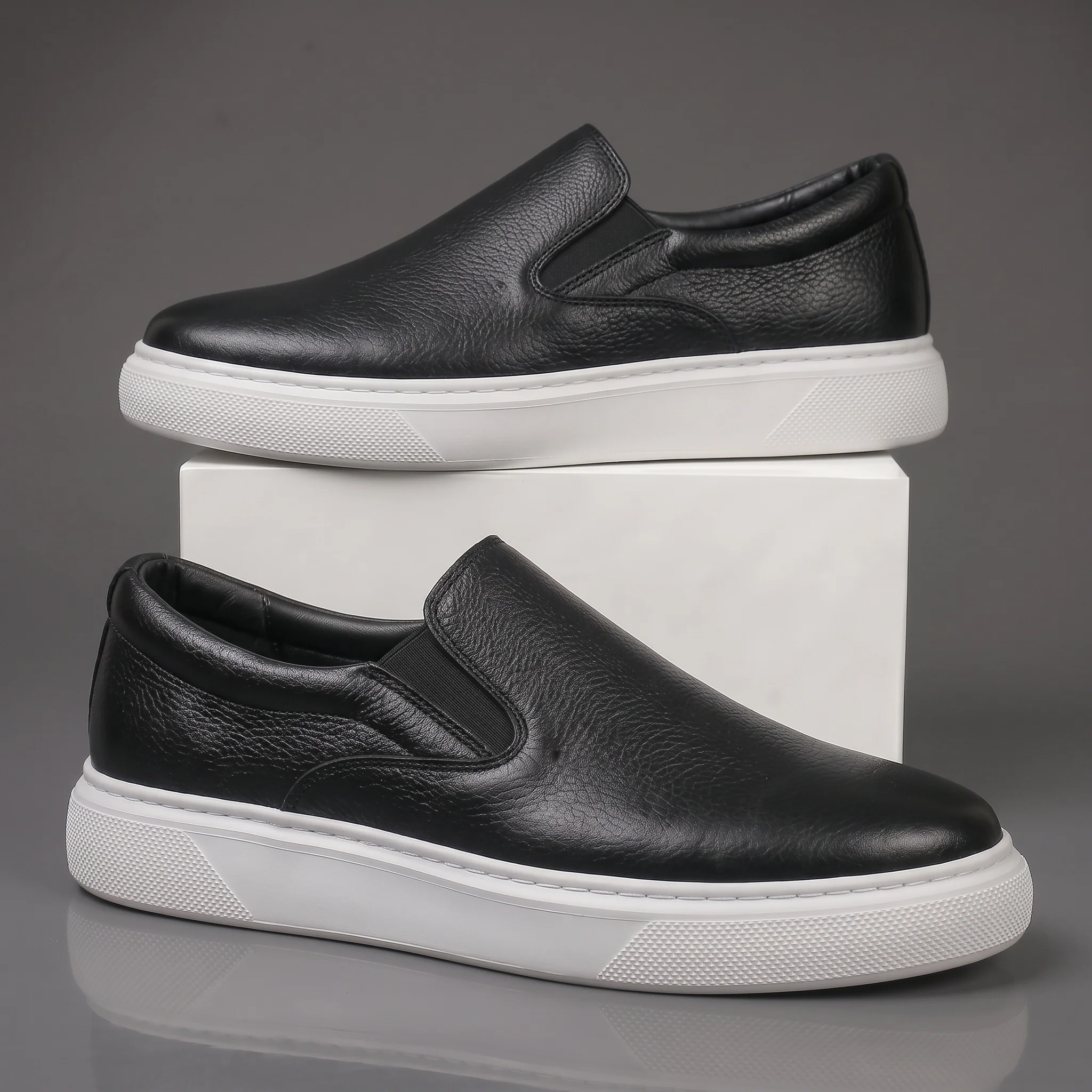 Chaussure Noir en Cuir Grainé Tres Confortable - Image 6
