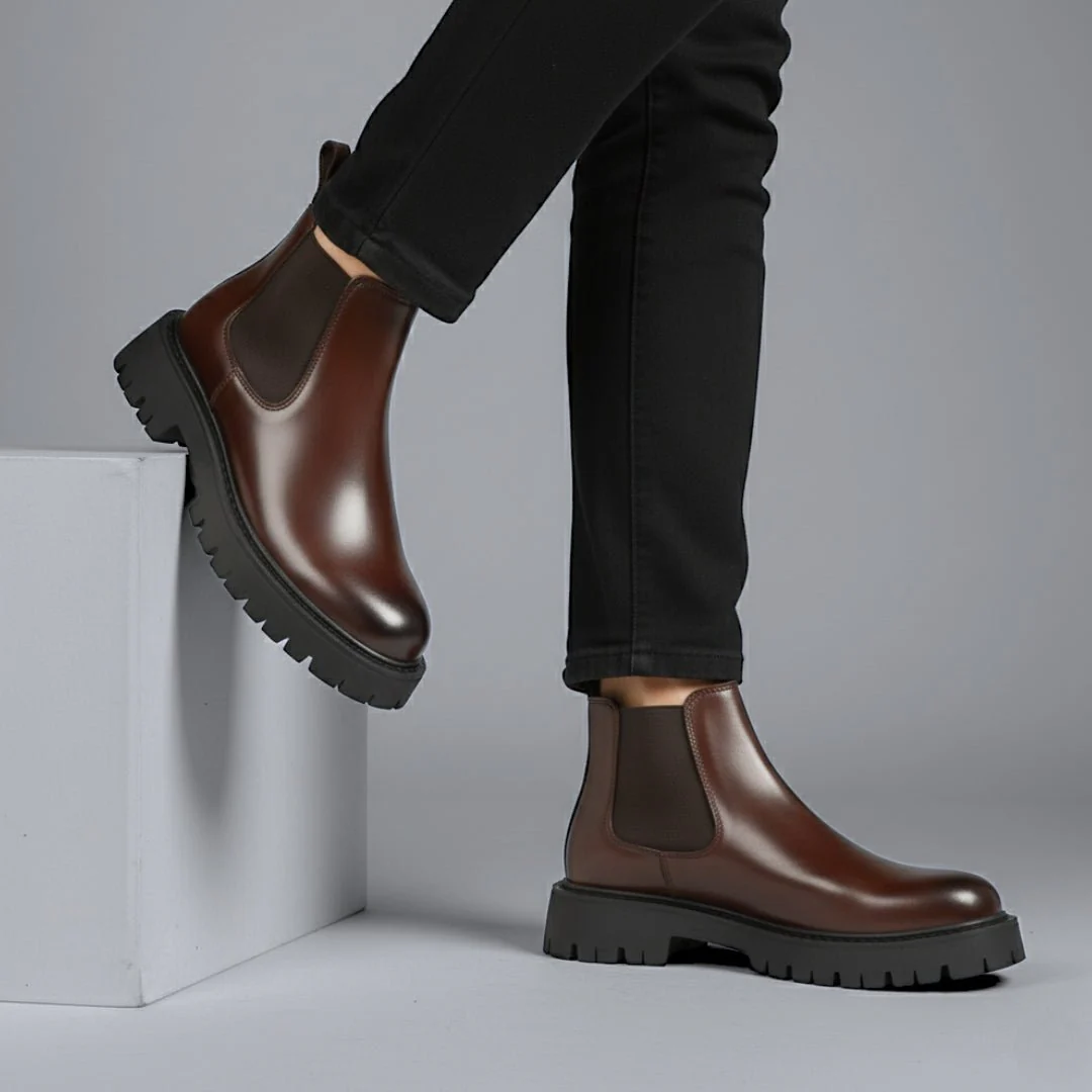 Boots Homme Marron en Cuir  - Semelle Légère Tres Confortable - Image 3