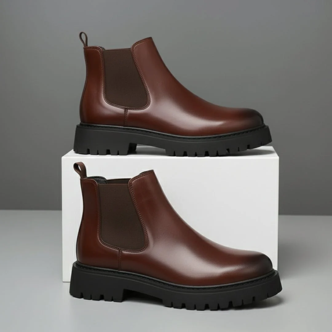 Boots Homme Marron en Cuir  - Semelle Légère Tres Confortable - Image 4