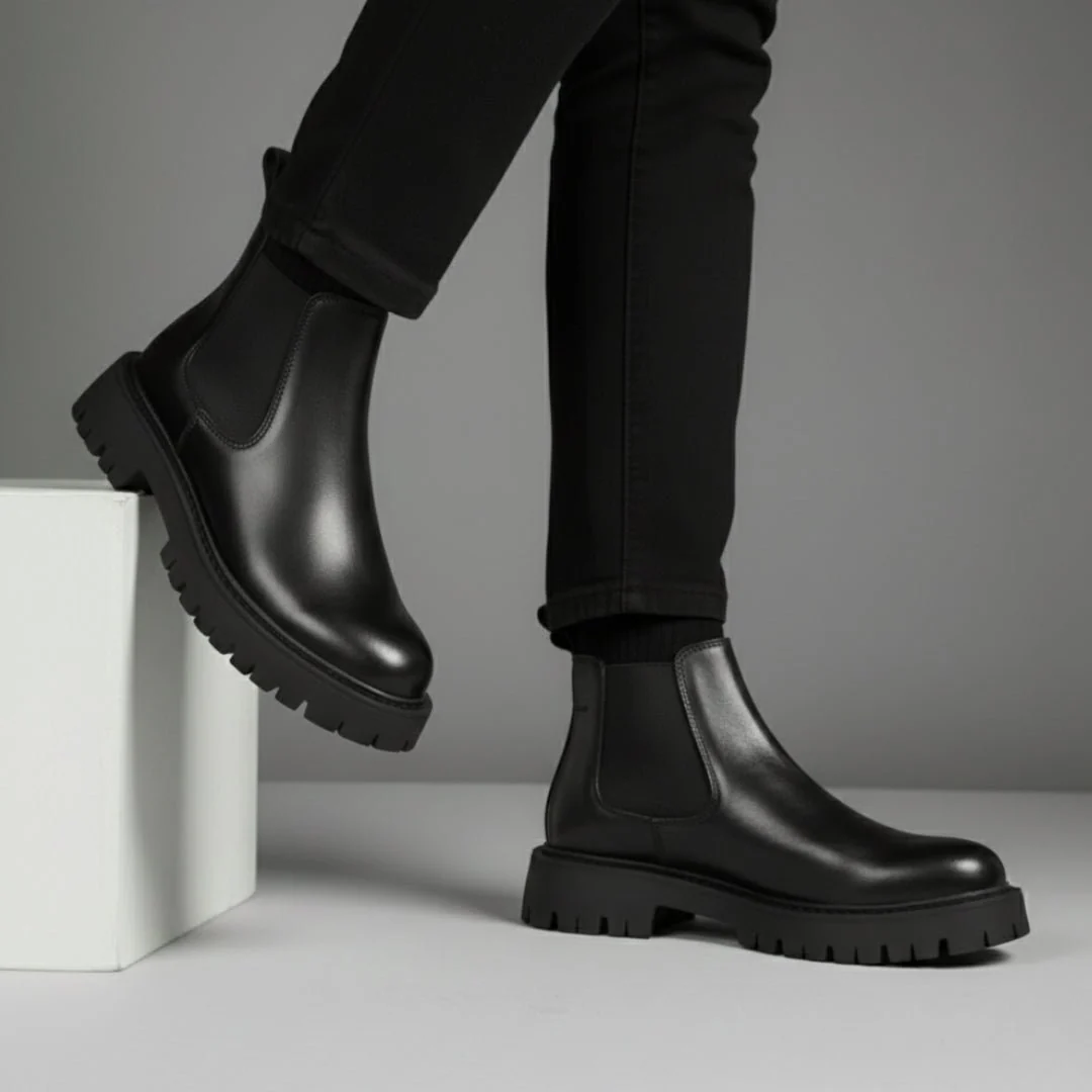 Boots Homme Noir en Cuir - Semelle Légère Tres Confortable - Image 3
