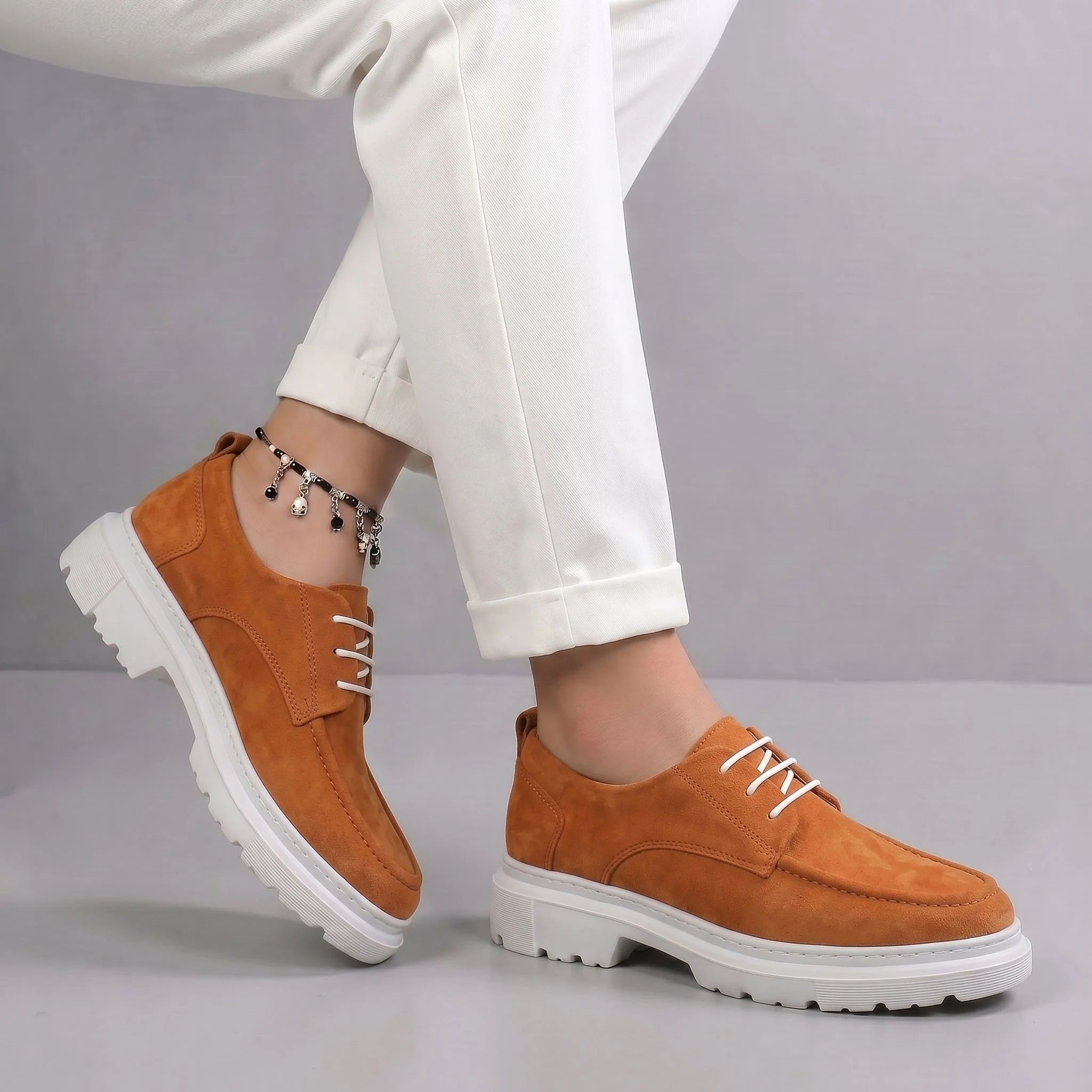 Chaussure Orange Daim Tres Confortable - Femme