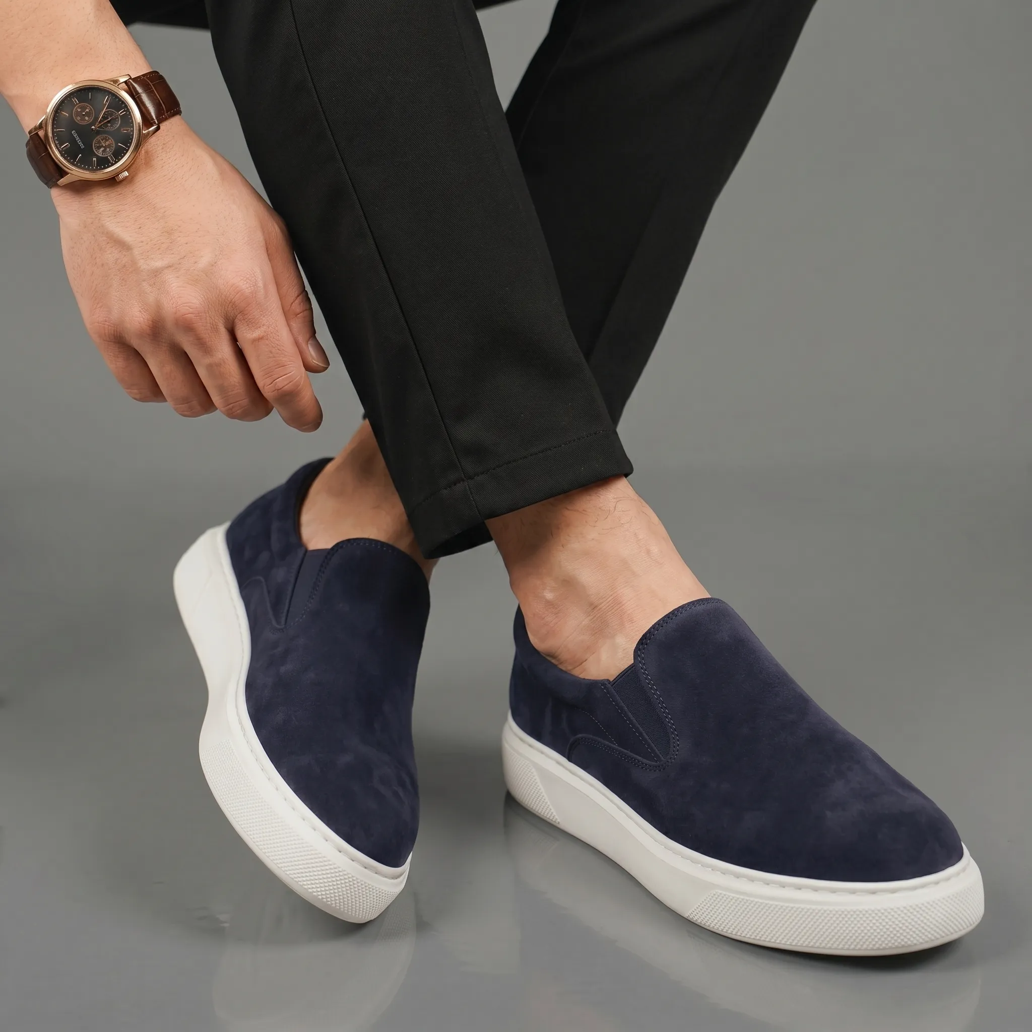 Chaussure BleuMarine en Daim Tres Confortable - Homme - Image 4