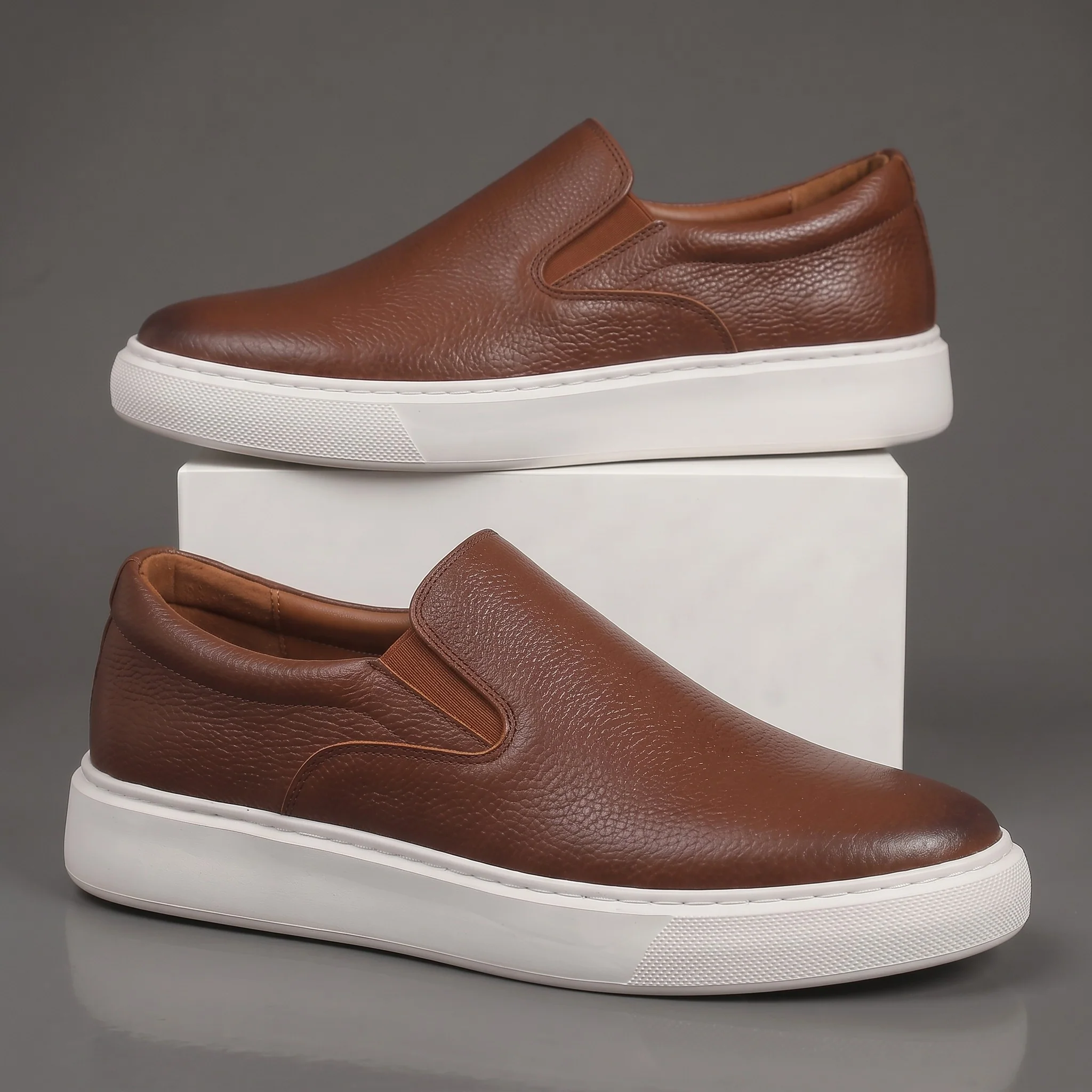 Chaussure Marron en Cuir Grainé Tres Confortable - Image 6