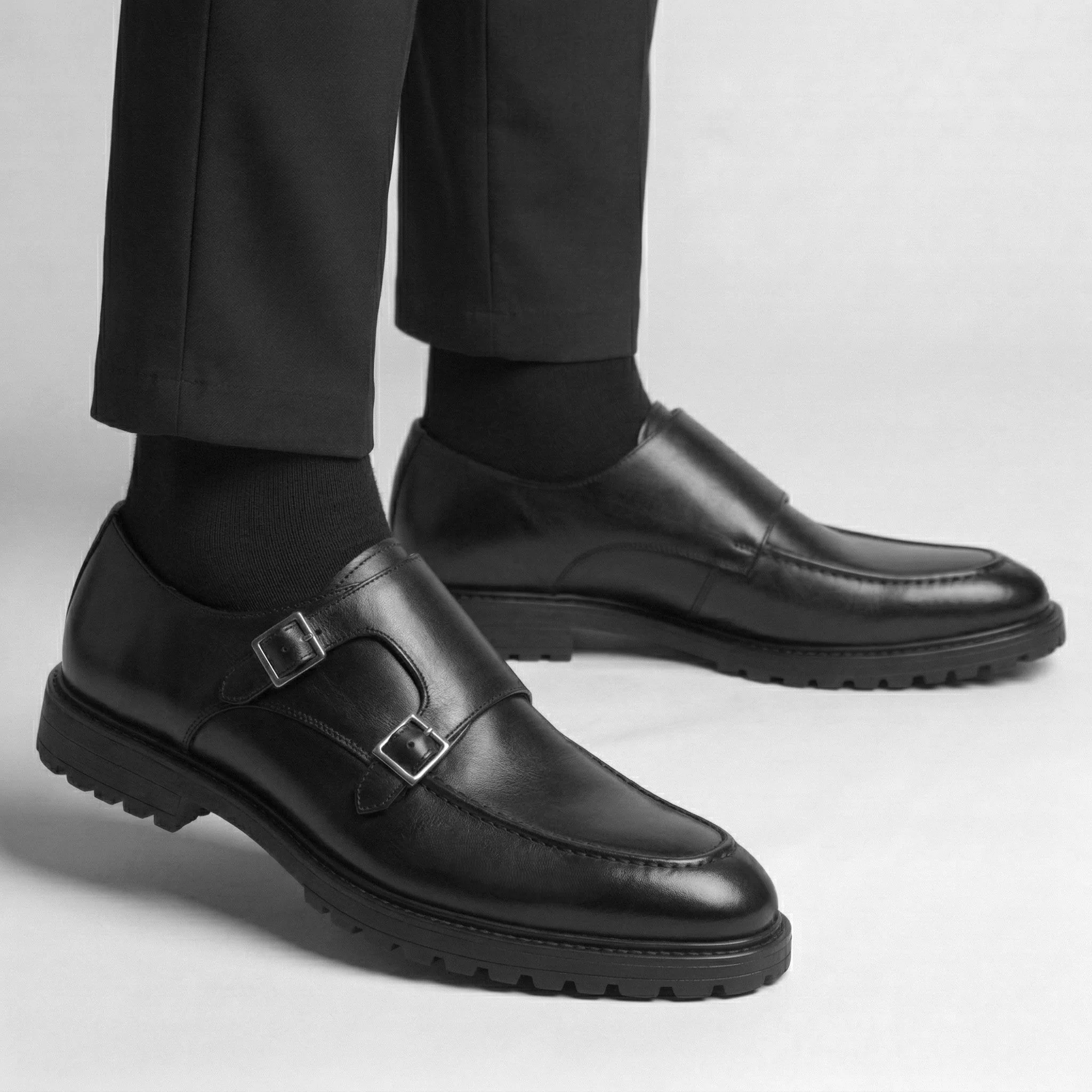 Chaussures Noir Cuir à boucles - Semelles Tres Confortable