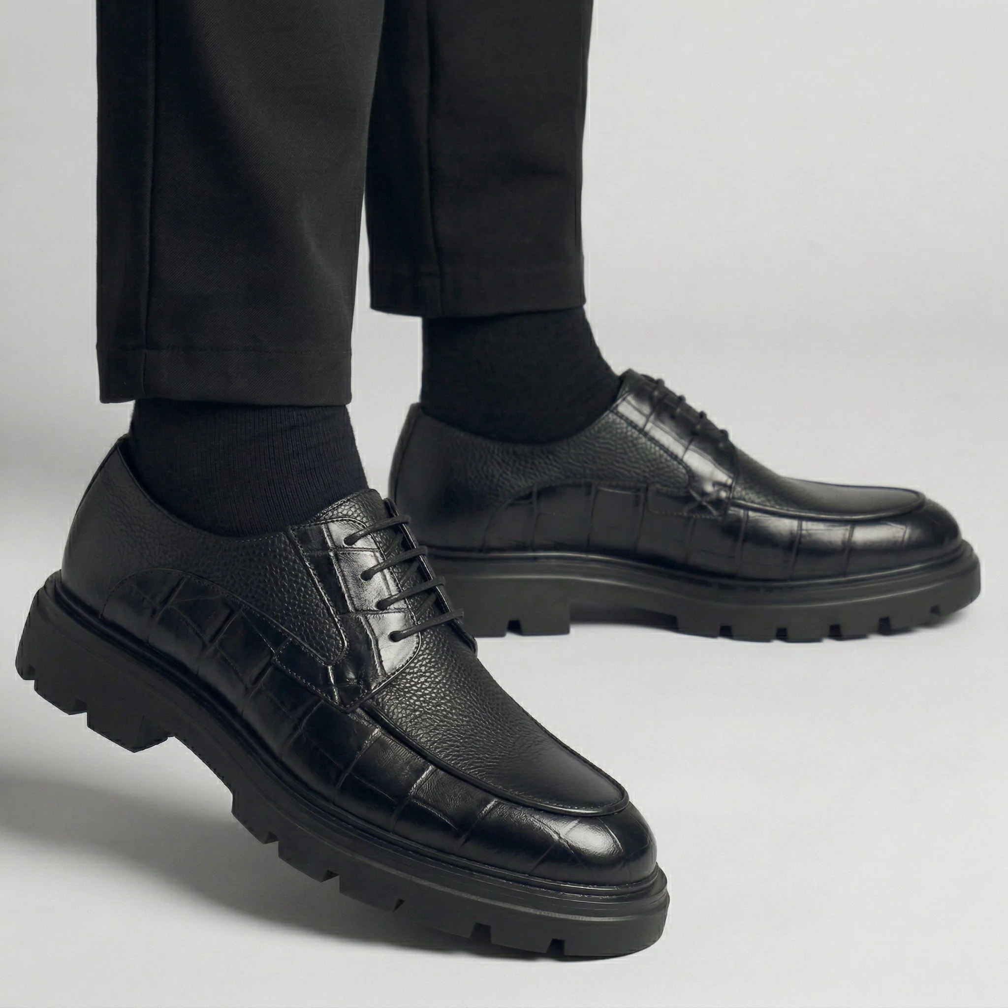 Derby Homme Cuir Noir - Semelle Légère Tres Confortable