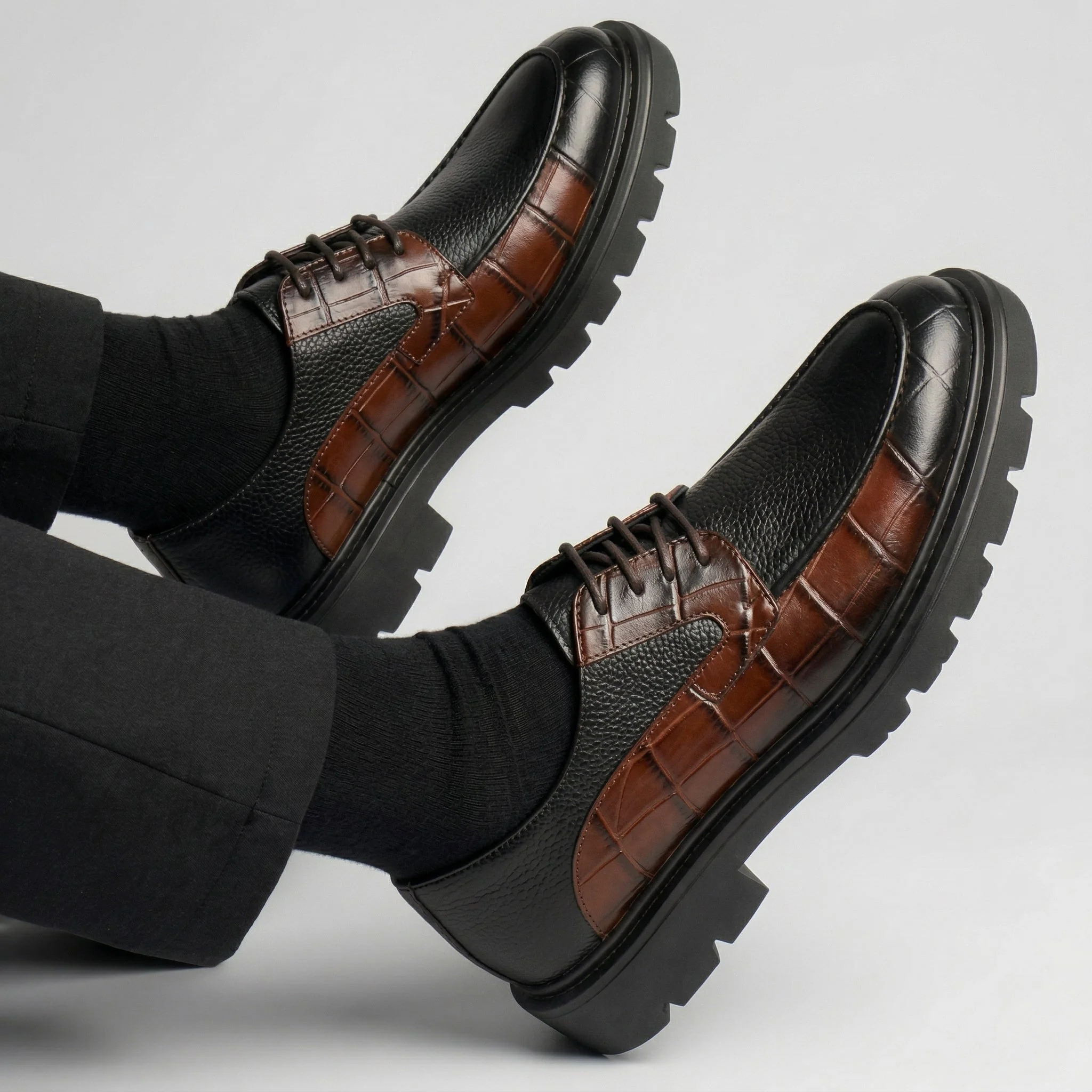 Derby Homme Tres Cuir Noir et Marron - Semelle Légère Tres Confortable - Image 2