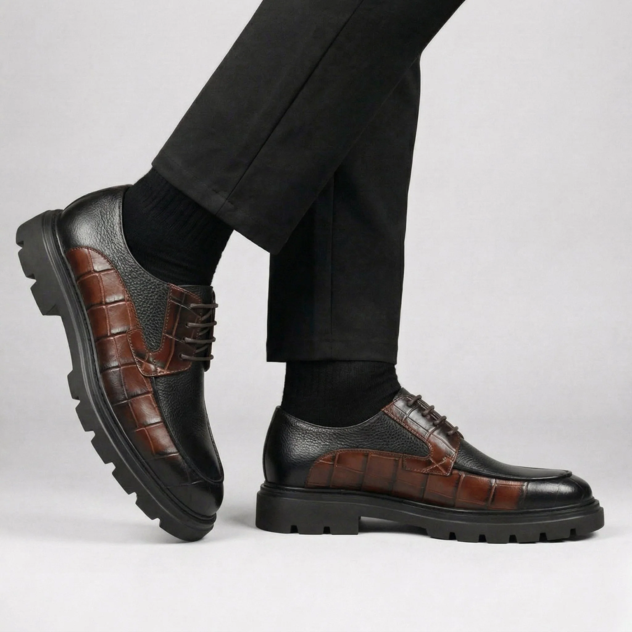 Derby Homme Tres Cuir Noir et Marron - Semelle Légère Tres Confortable - Image 3