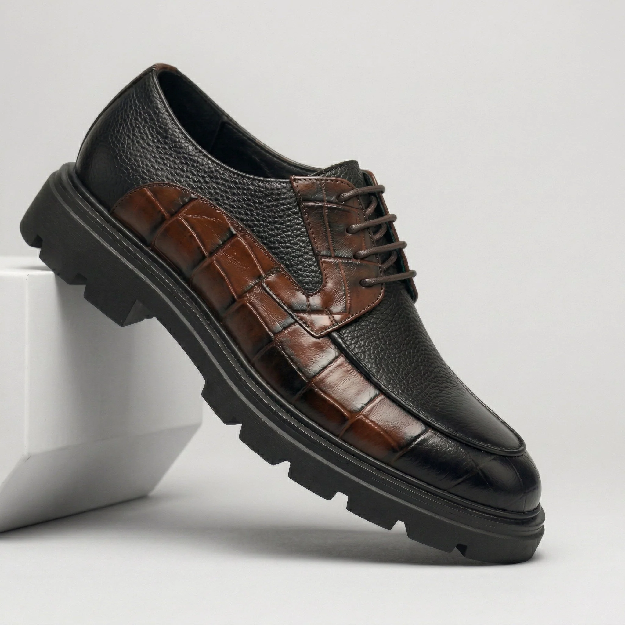Derby Homme Tres Cuir Noir et Marron - Semelle Légère Tres Confortable - Image 5