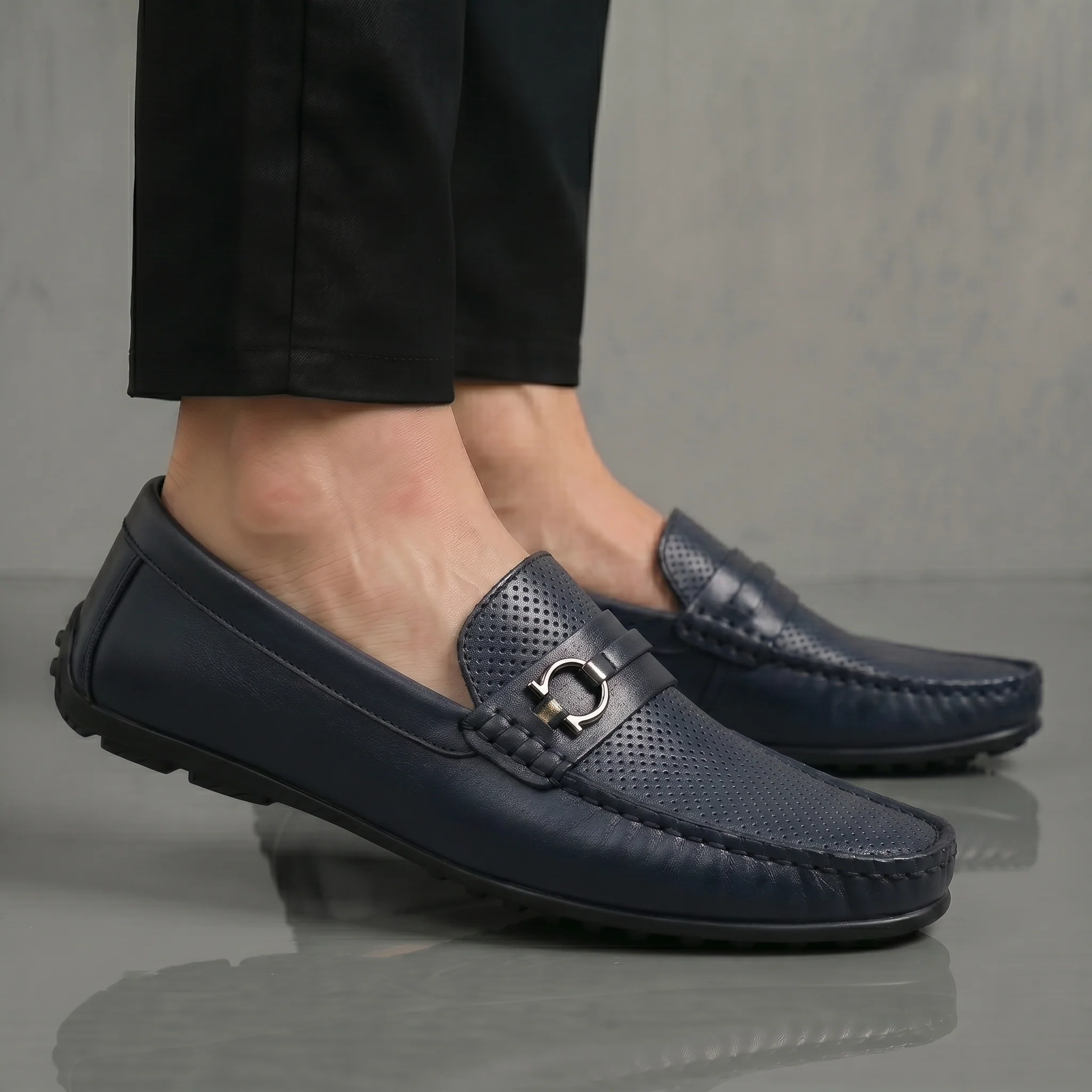 Mocassin Cuir BleuMarine - Tres Confortable