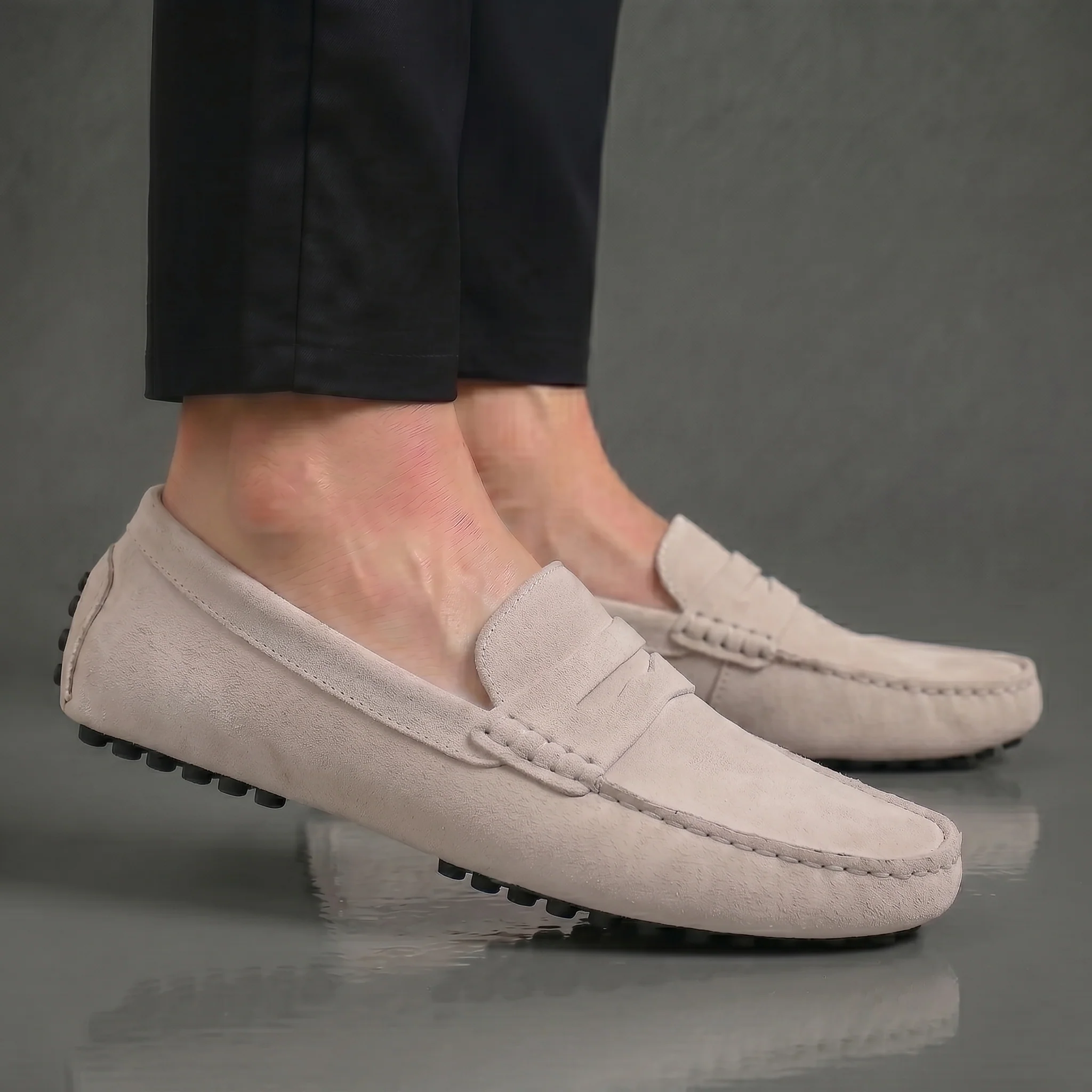 Mocassin Daim Beige Tres Confortable - Pour Hommes