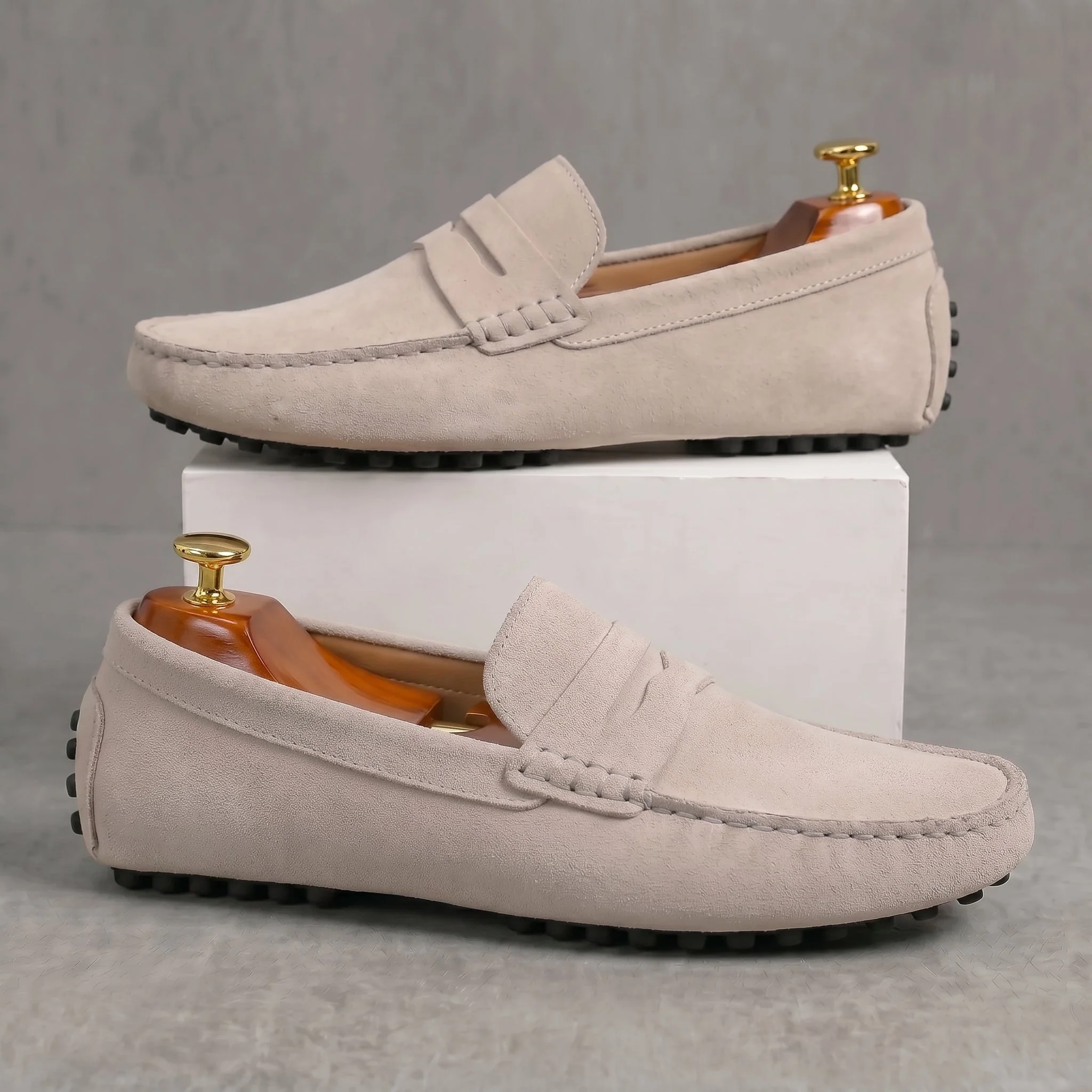 Mocassin Daim Beige Tres Confortable - Pour Hommes - Image 5
