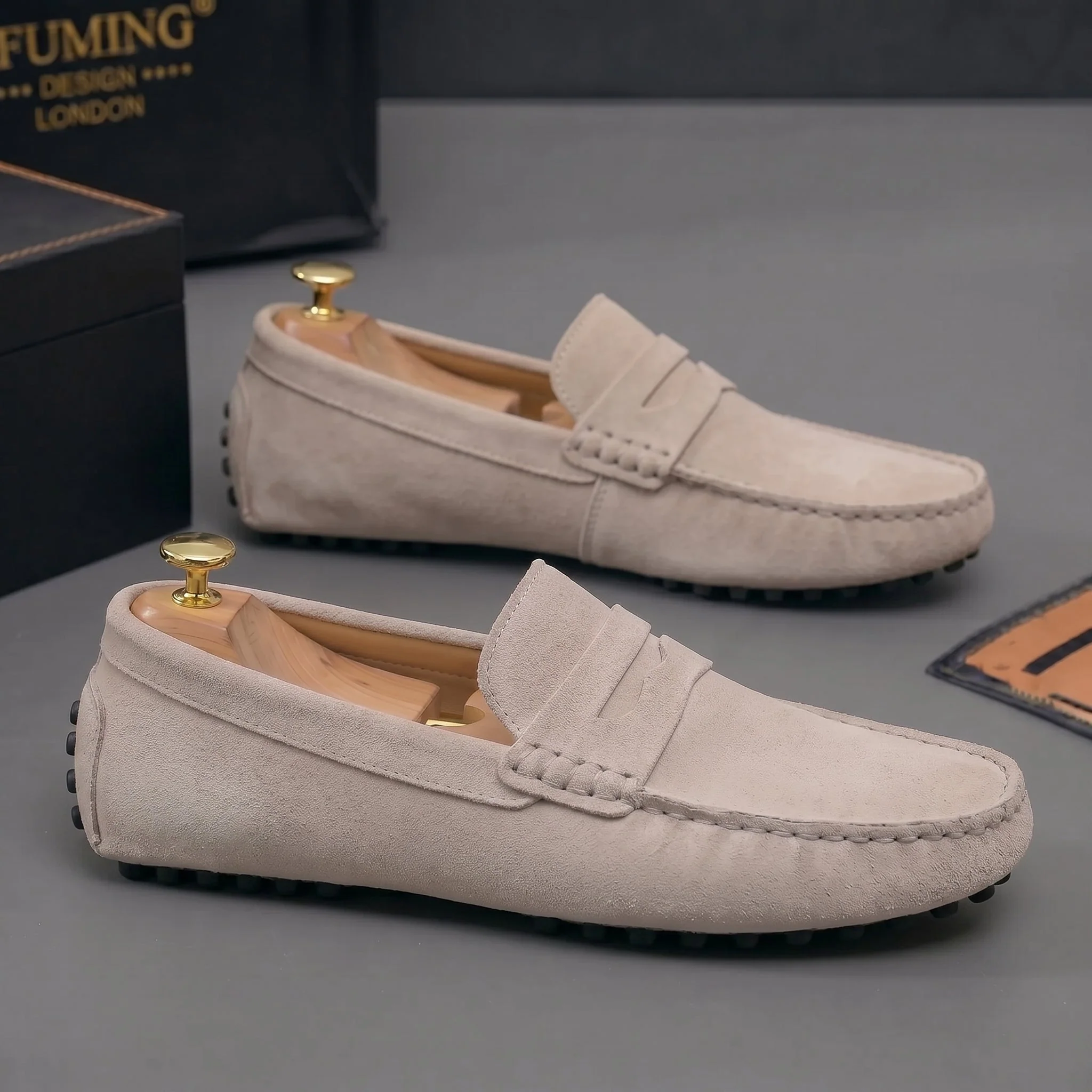 Mocassin Daim Beige Tres Confortable - Pour Hommes - Image 6