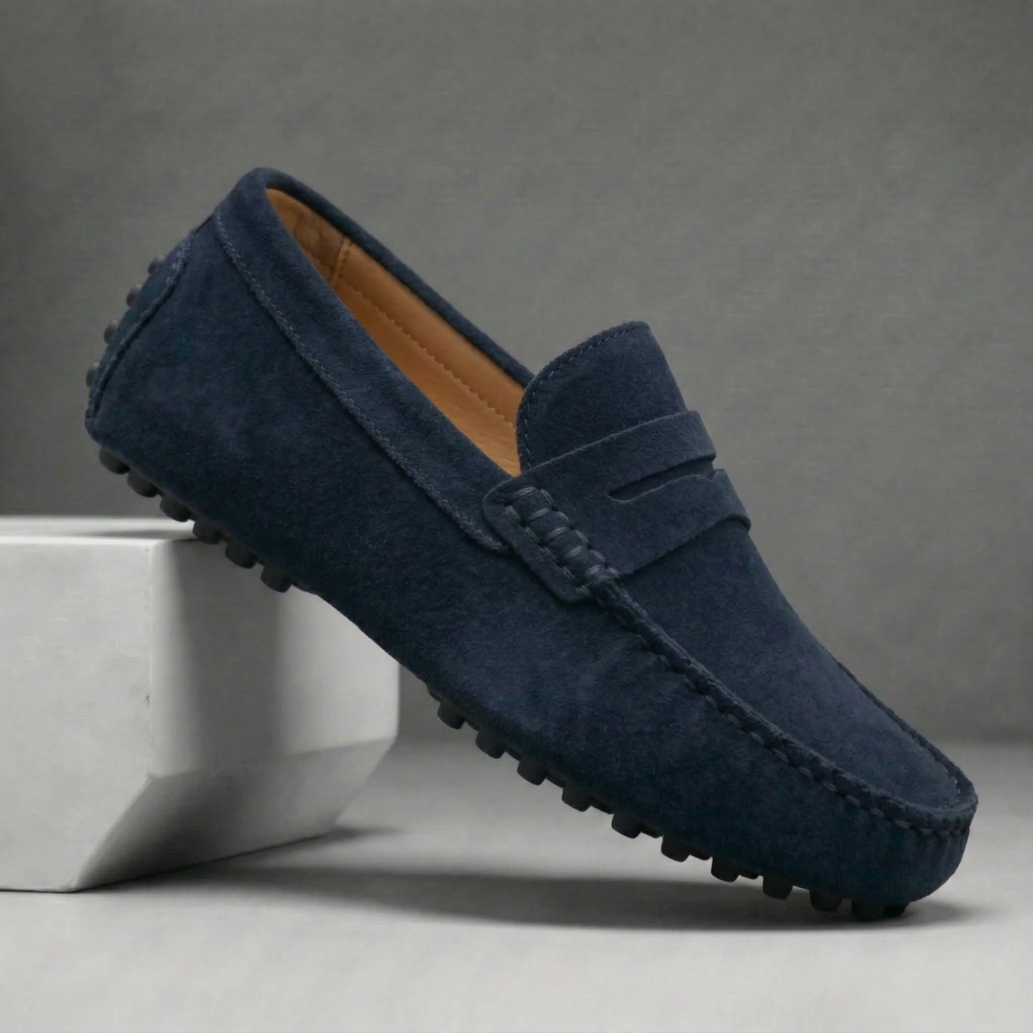 Mocassin Daim BleuMarine Tres Confortable - Homme - Image 6