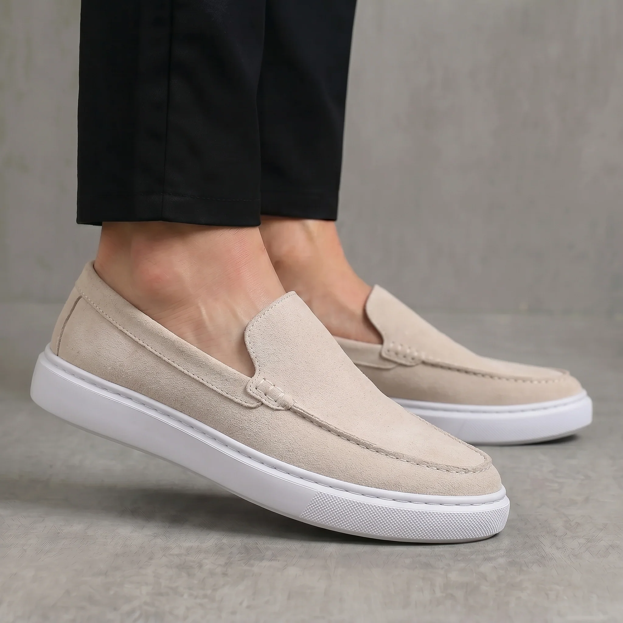 Mocassin Daim Beige Tres Confortable - Homme