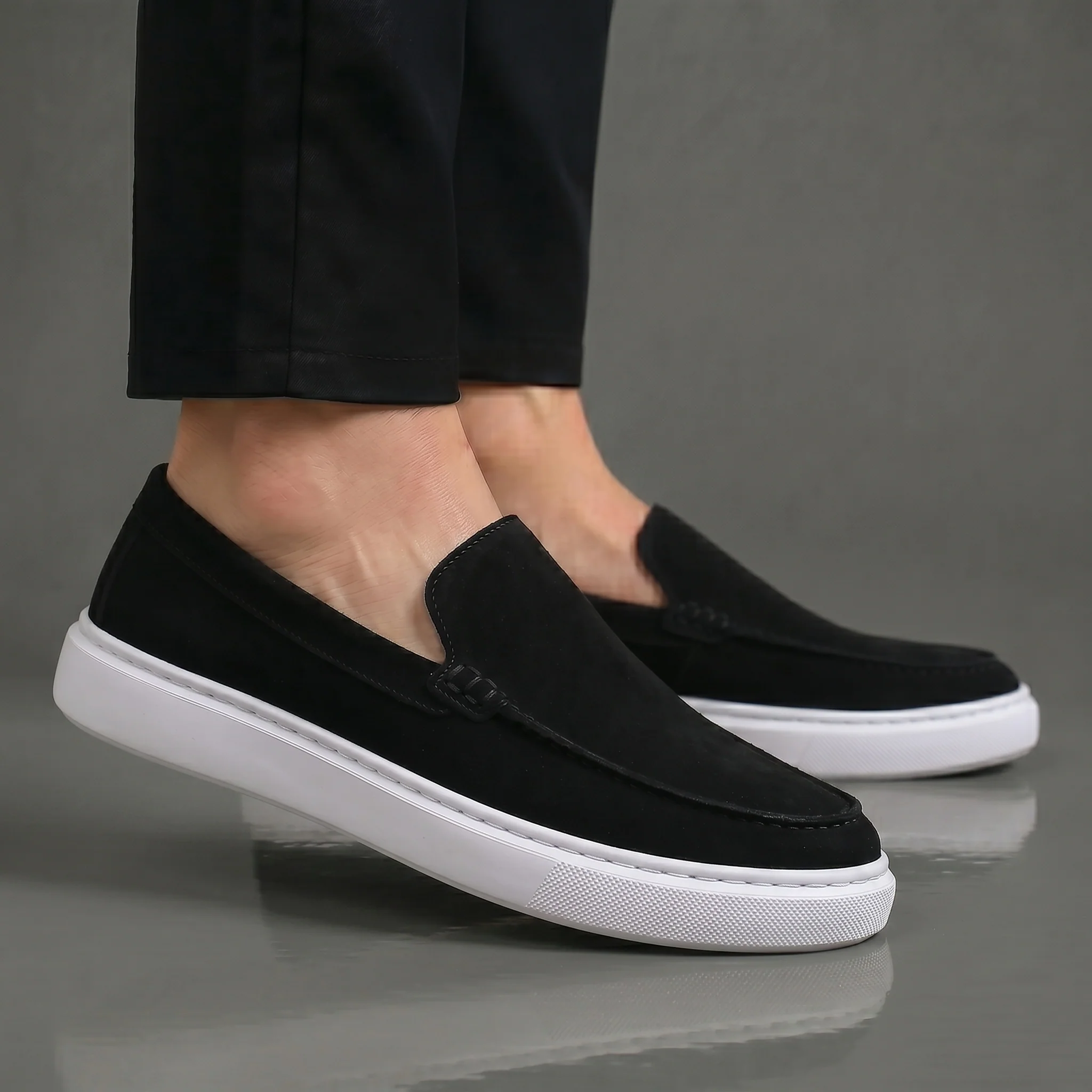 Mocassin Daim Noir Tres Confortable - Homme