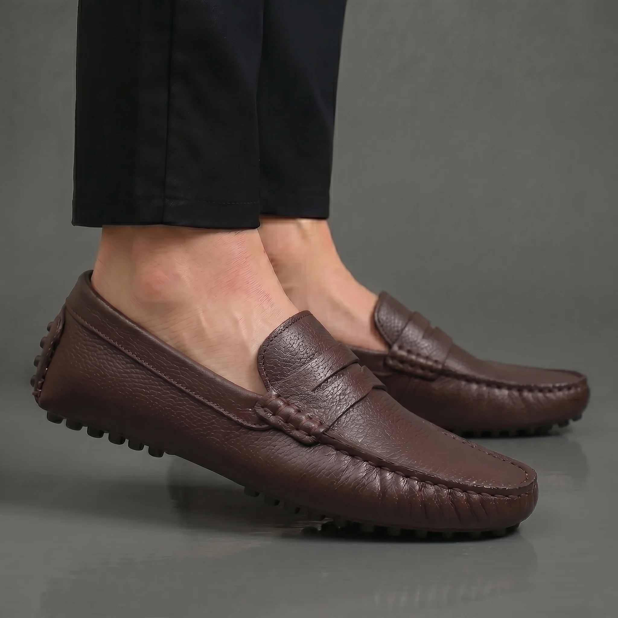ALVERO : Mocassin Cuir Marron – Homme