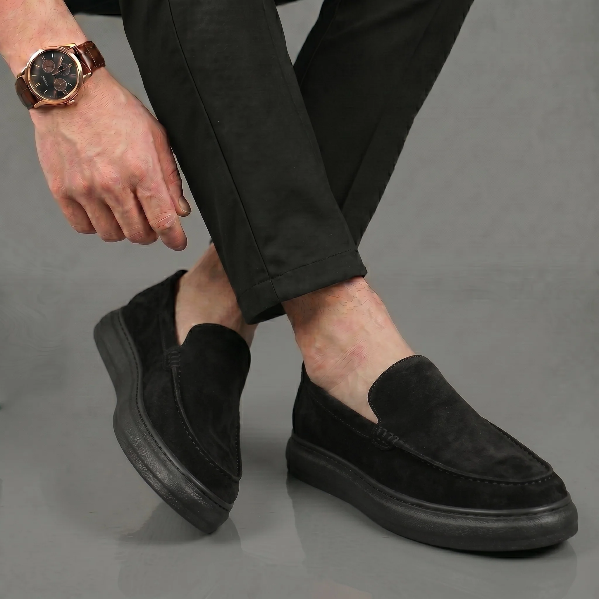 Mocassins Noir Daim Homme Tres Confortable - Image 4
