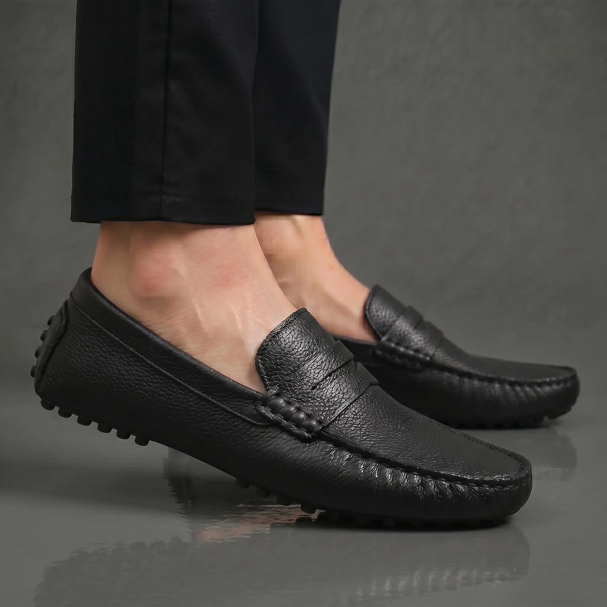ALVERO : Mocassin Cuir Noir – Homme
