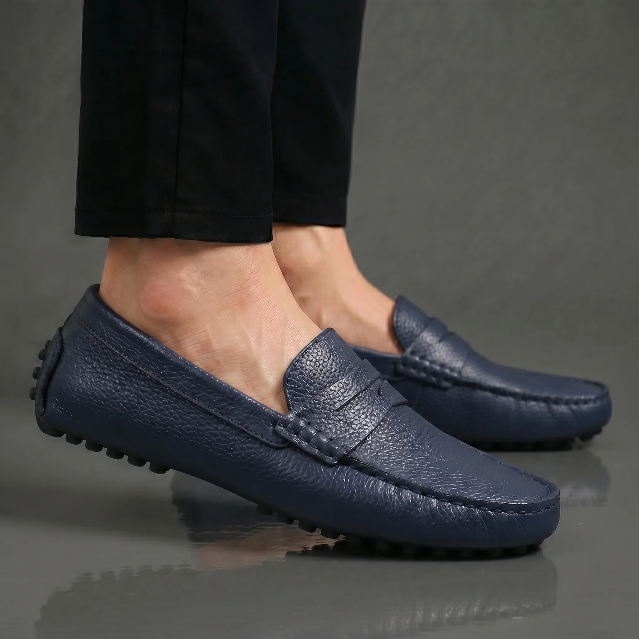ALVERO : Mocassin Cuir Bleumarine – Homme