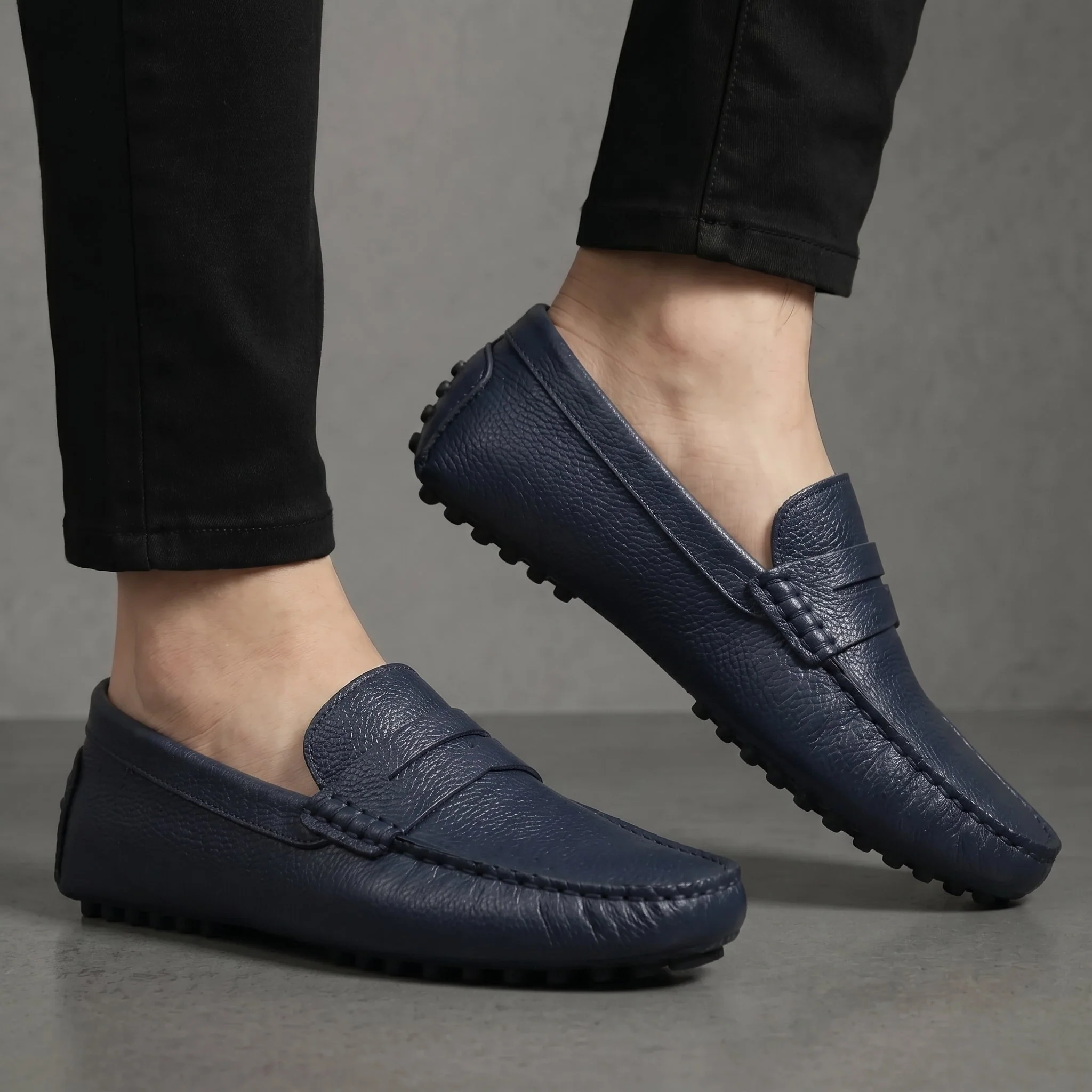ALVERO : Mocassin Cuir Bleumarine – Homme - Image 2