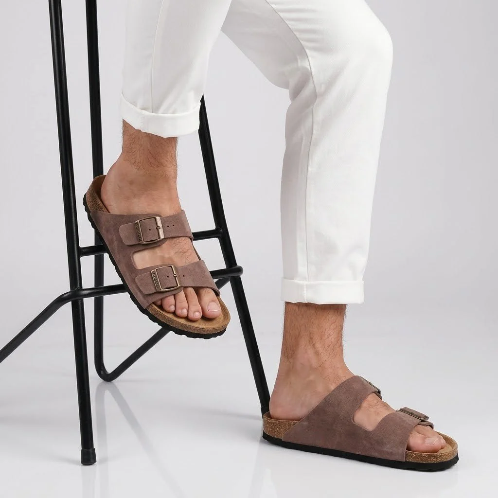 REXON : Sandale en daim Marron Taupe