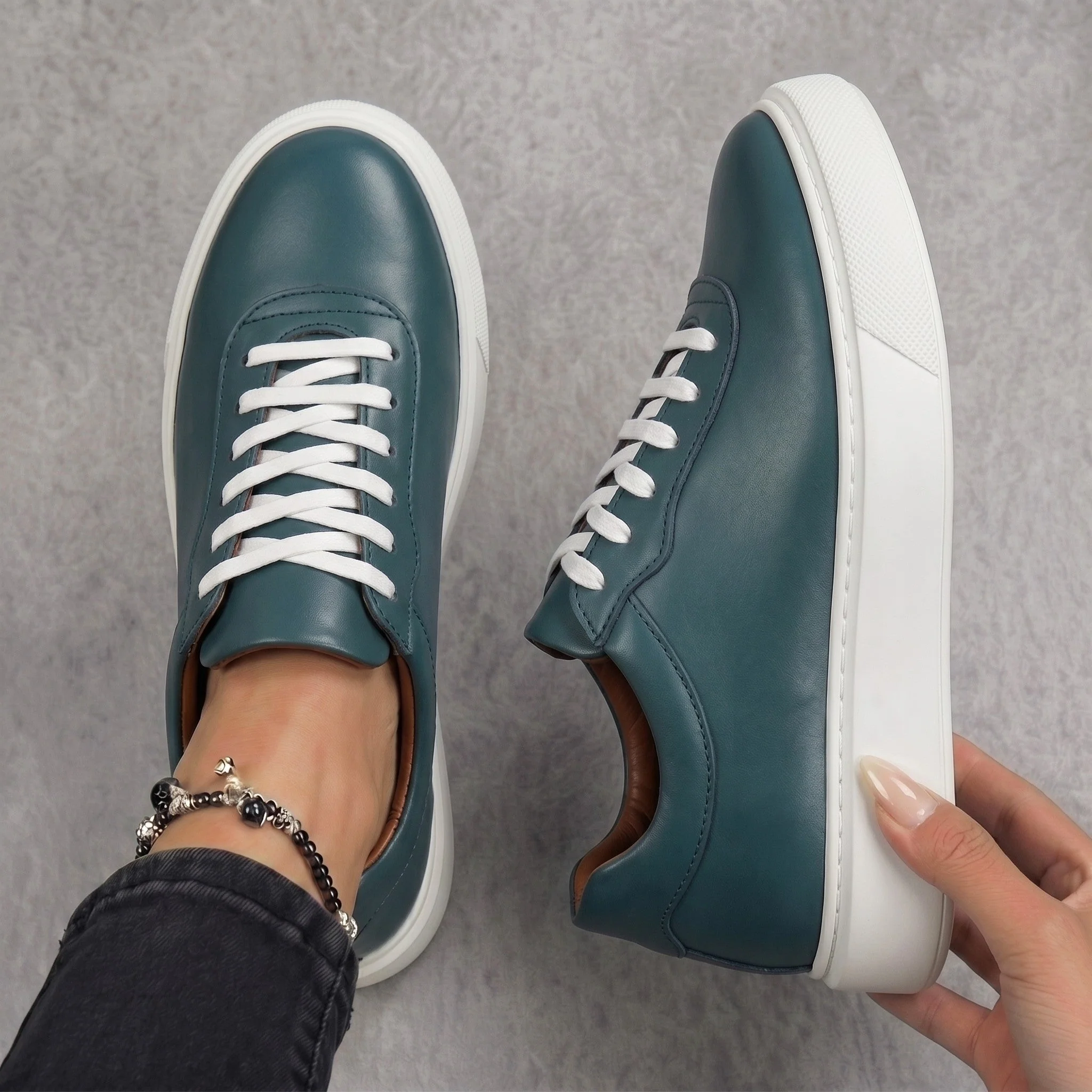 Sneakers Vert canard en Cuir Tres Confortable - Femme - Image 3