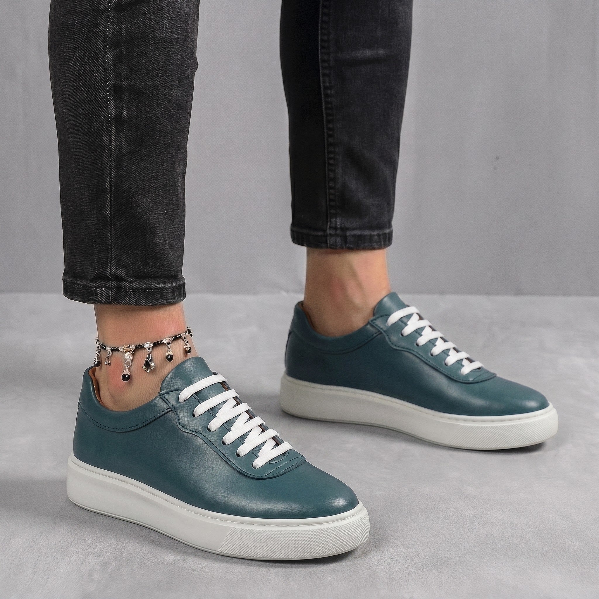 Sneakers Vert canard en Cuir Tres Confortable - Femme - Image 6