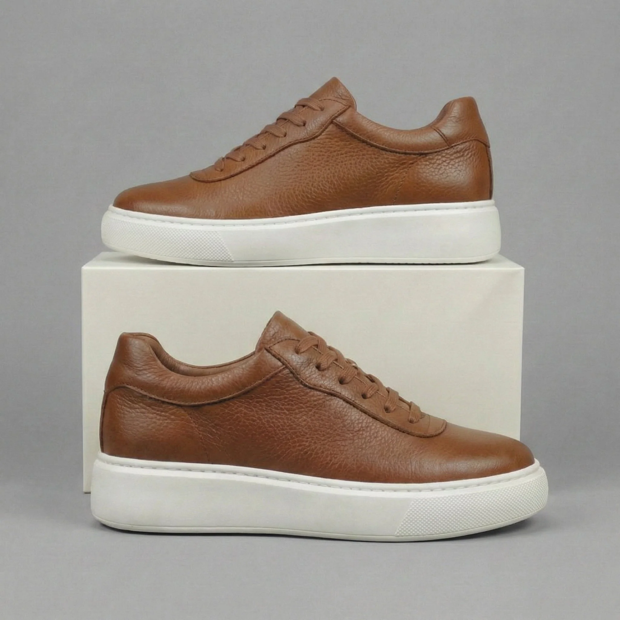Sneakers Camel en Cuir Grainé Tres Confortable - Femme - Image 4