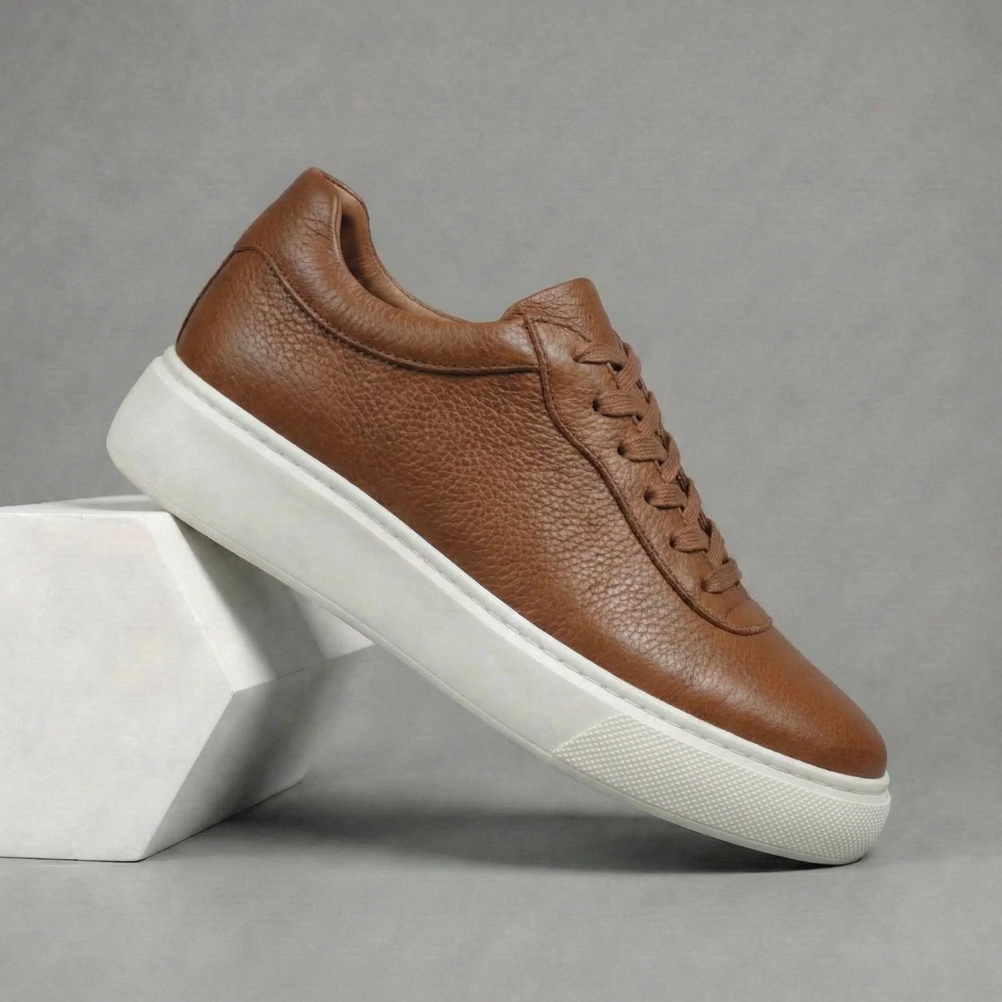 Sneakers Camel en Cuir Grainé Tres Confortable - Femme - Image 5