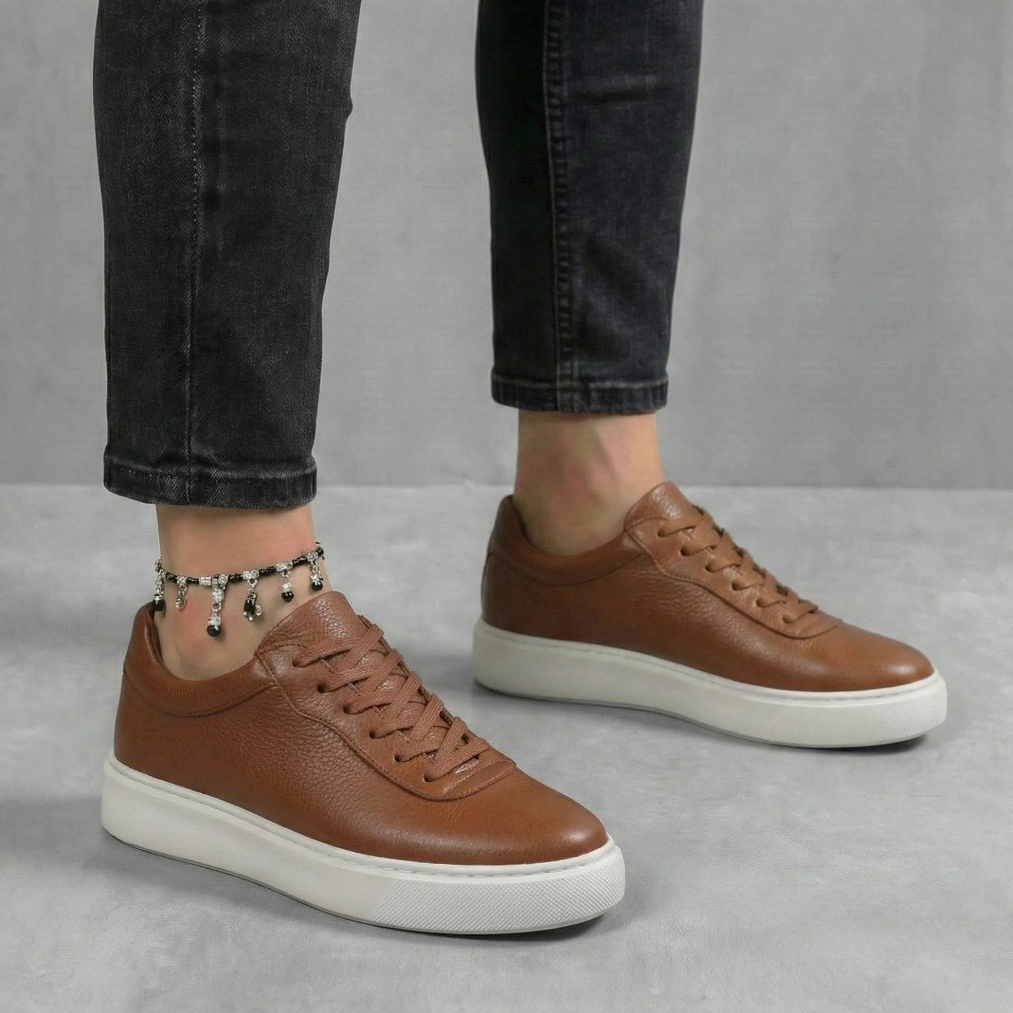 Sneakers Camel en Cuir Grainé Tres Confortable - Femme - Image 6