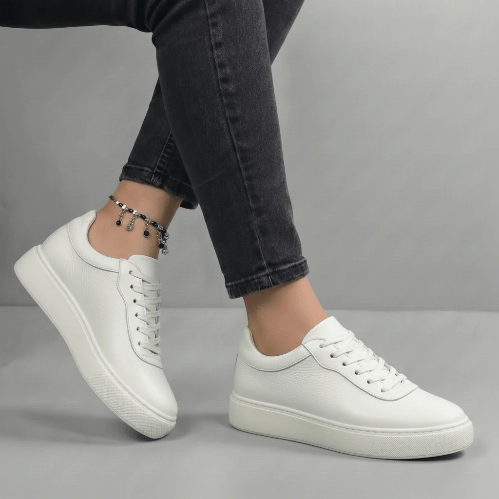 Sneakers Blanc en Cuir Grainé  Tres Confortable - Femme