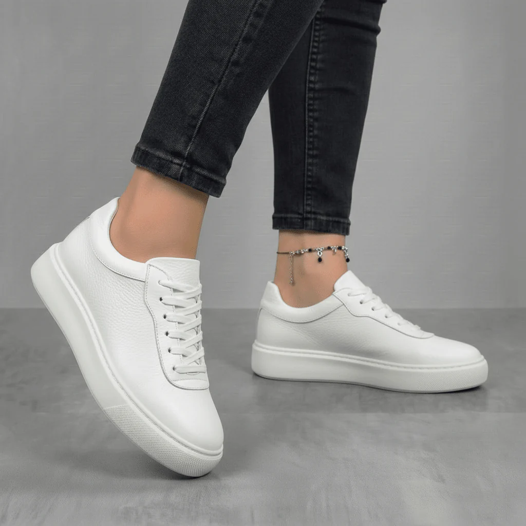 Sneakers Blanc en Cuir Grainé  Tres Confortable - Femme - Image 2