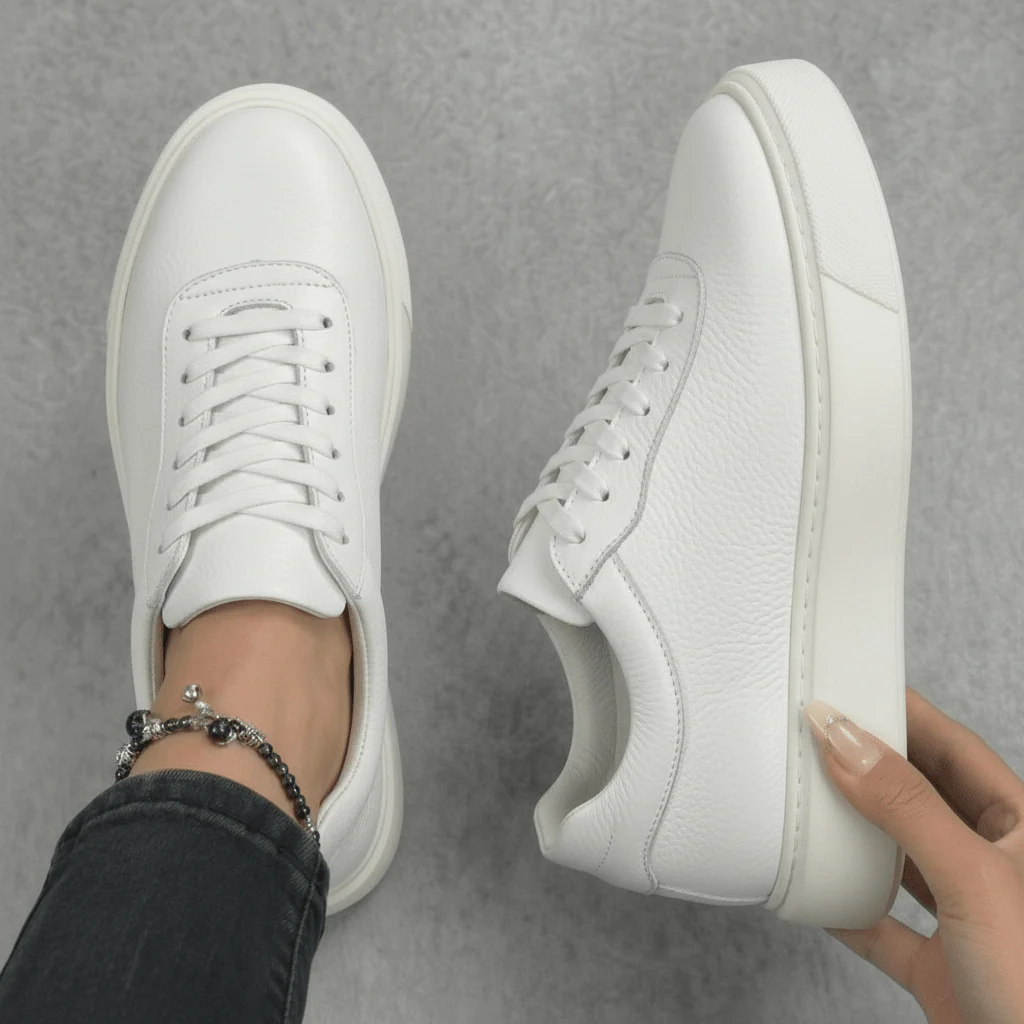 Sneakers Blanc en Cuir Grainé  Tres Confortable - Femme - Image 3