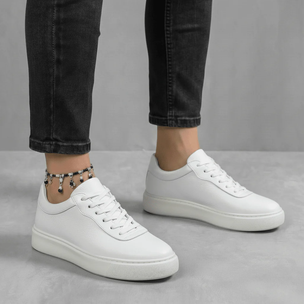 Sneakers Blanc en Cuir Grainé  Tres Confortable - Femme - Image 6