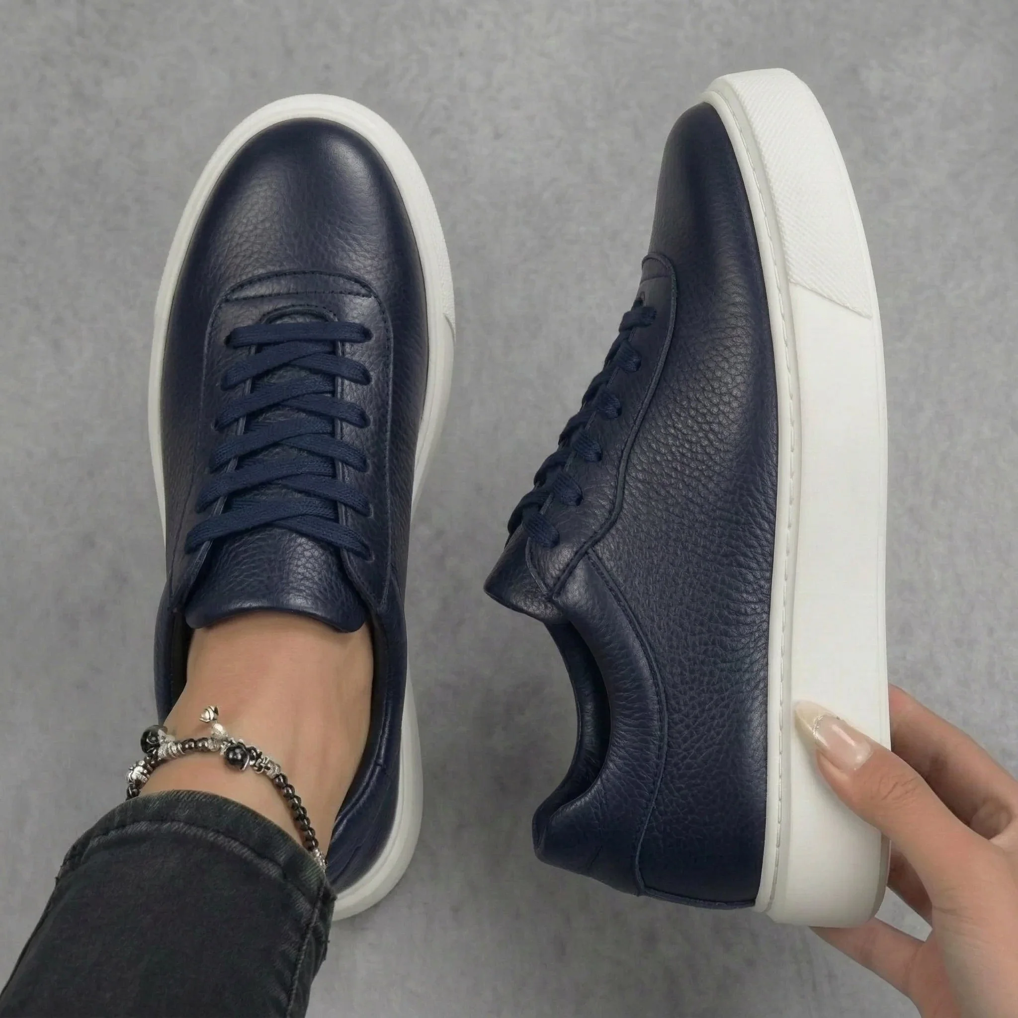 Sneakers Bleu en Cuir Grainé  Tres Confortable - Femme - Image 3