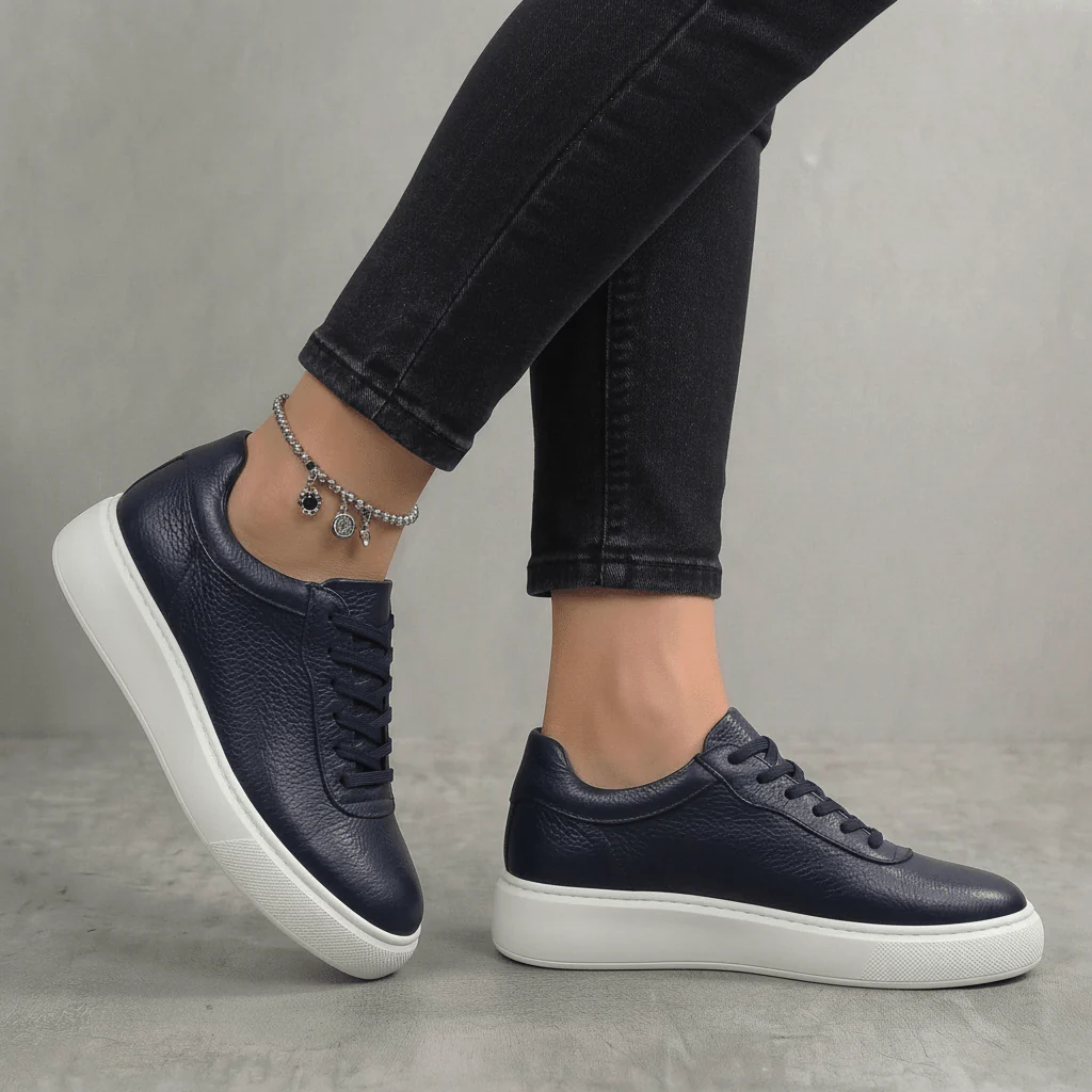 Sneakers Bleu en Cuir Grainé  Tres Confortable - Femme - Image 5