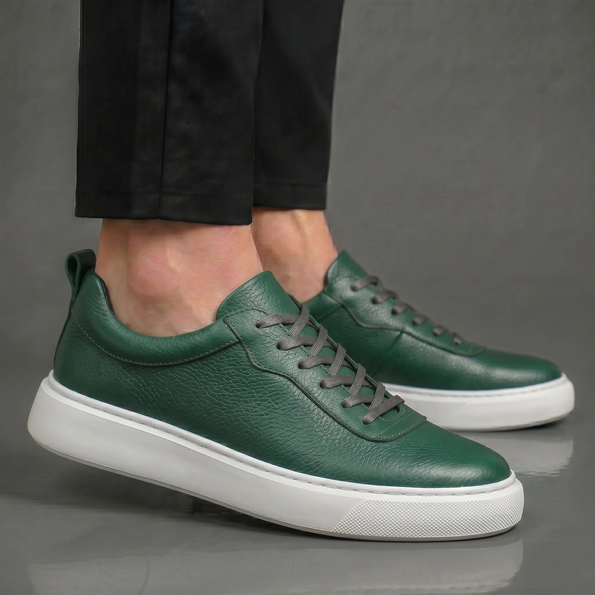 Sneakers Vert en Cuir - Semelle Légère Confortable