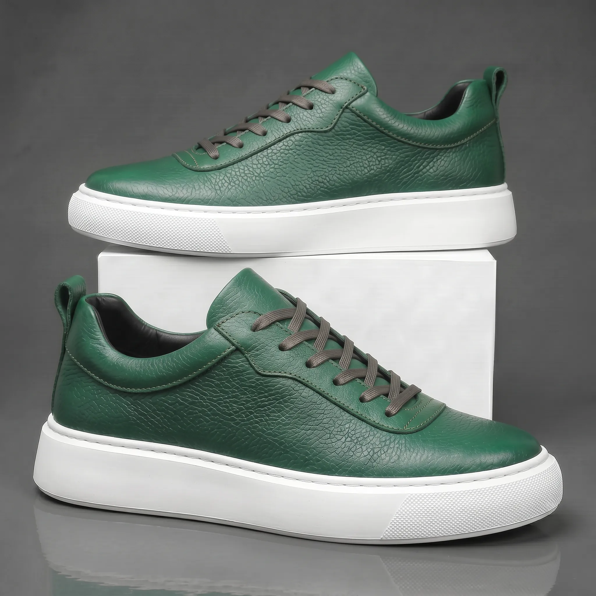 Sneakers Vert en Cuir - Semelle Légère Confortable - Image 3