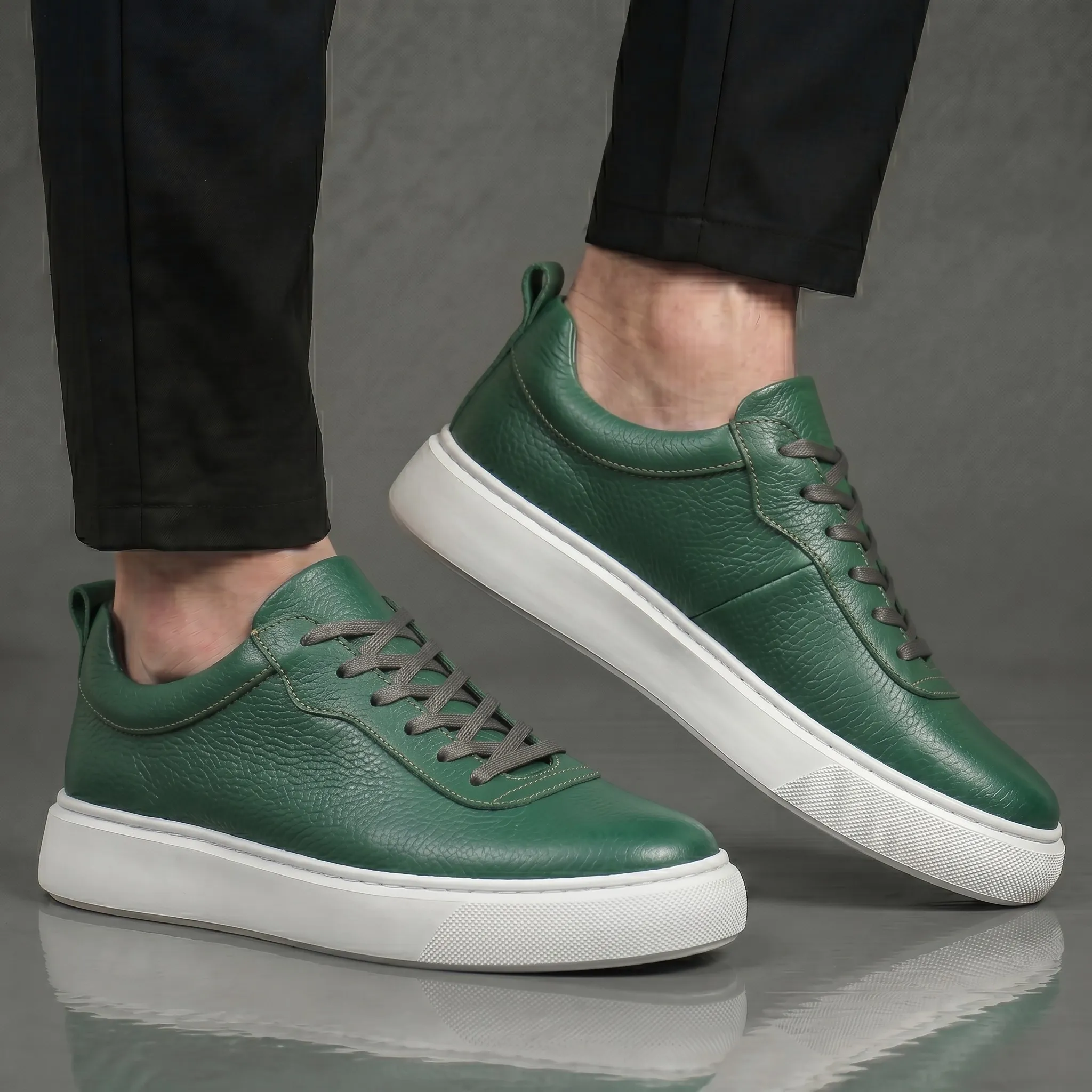 Sneakers Vert en Cuir - Semelle Légère Confortable - Image 4