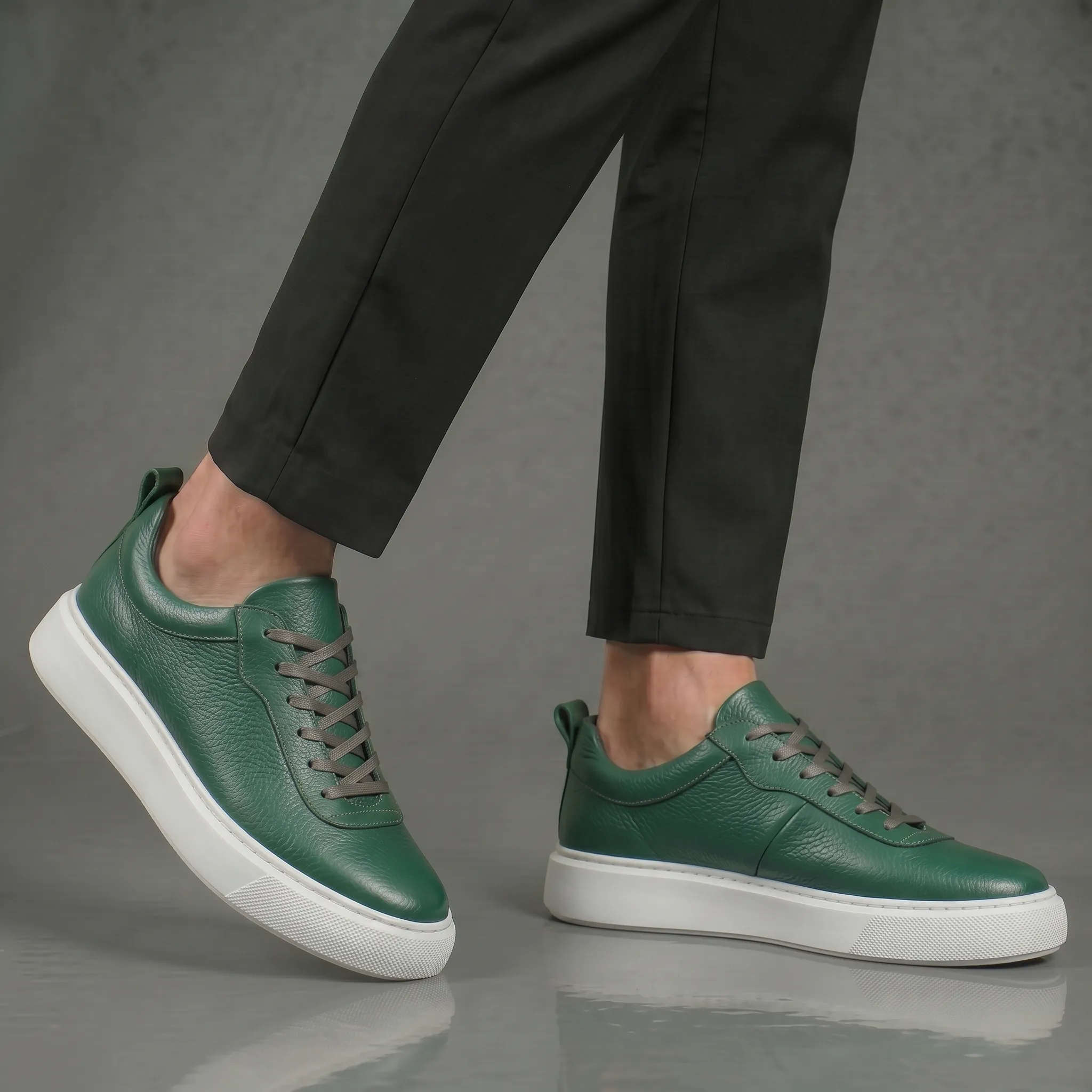 Sneakers Vert en Cuir - Semelle Légère Confortable - Image 7