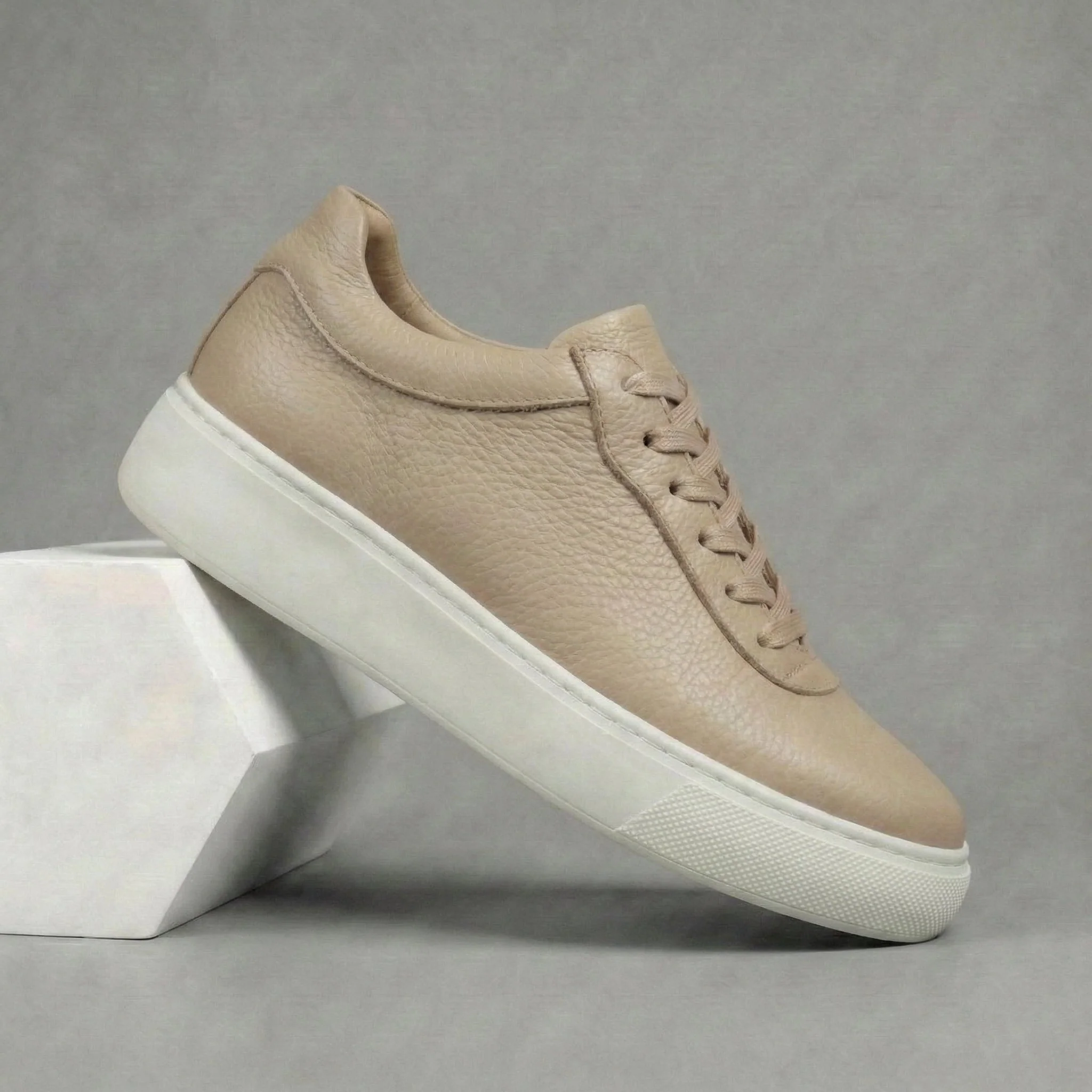 Sneakers Beige en Cuir Grainé Tres Confortable - Femme - Image 5