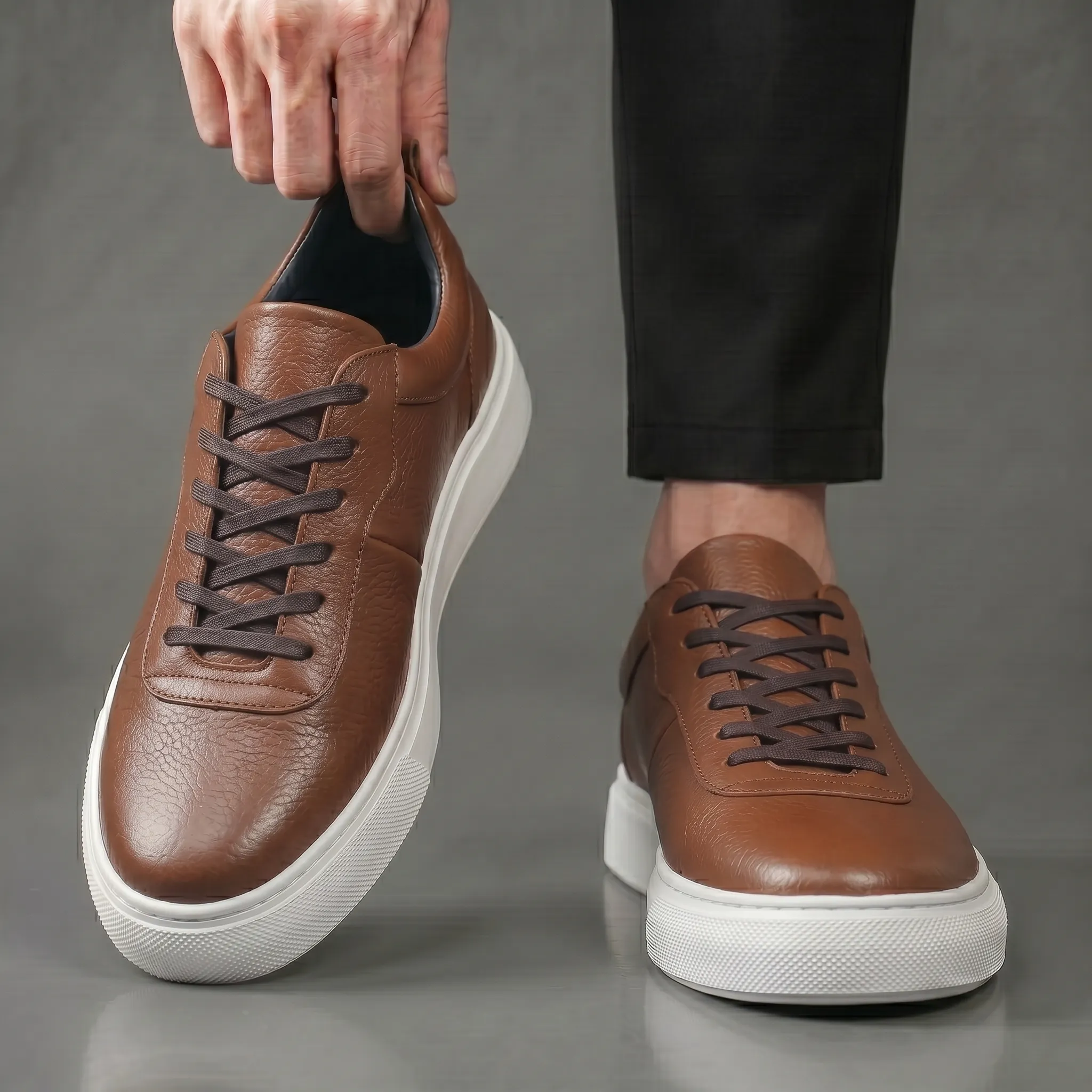 Sneakers Tabac en Cuir Grainé - Tres Confortable - Image 3