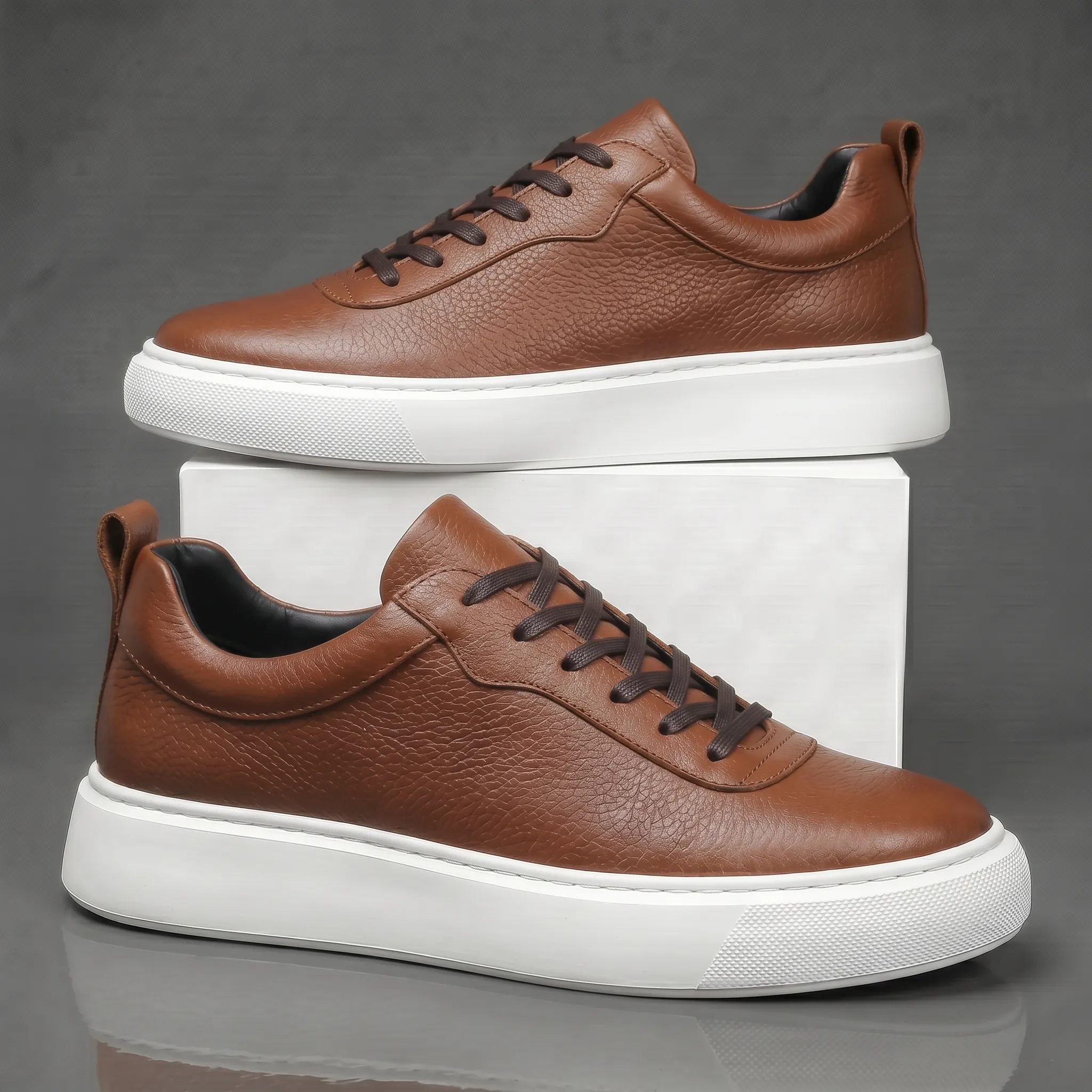 Sneakers Tabac en Cuir Grainé - Tres Confortable - Image 4